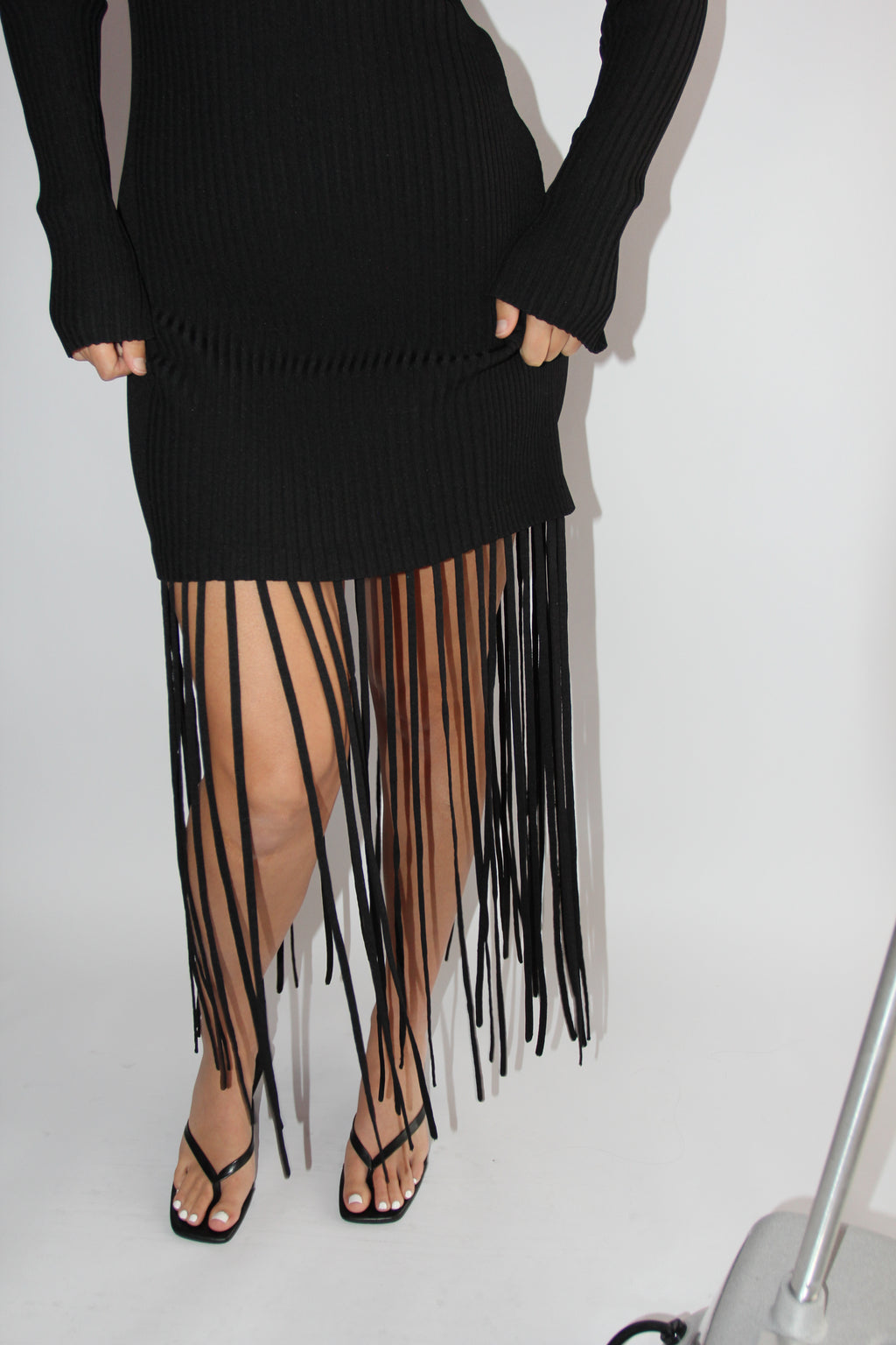Ganni Melange-Knit Fringe Midi Dress