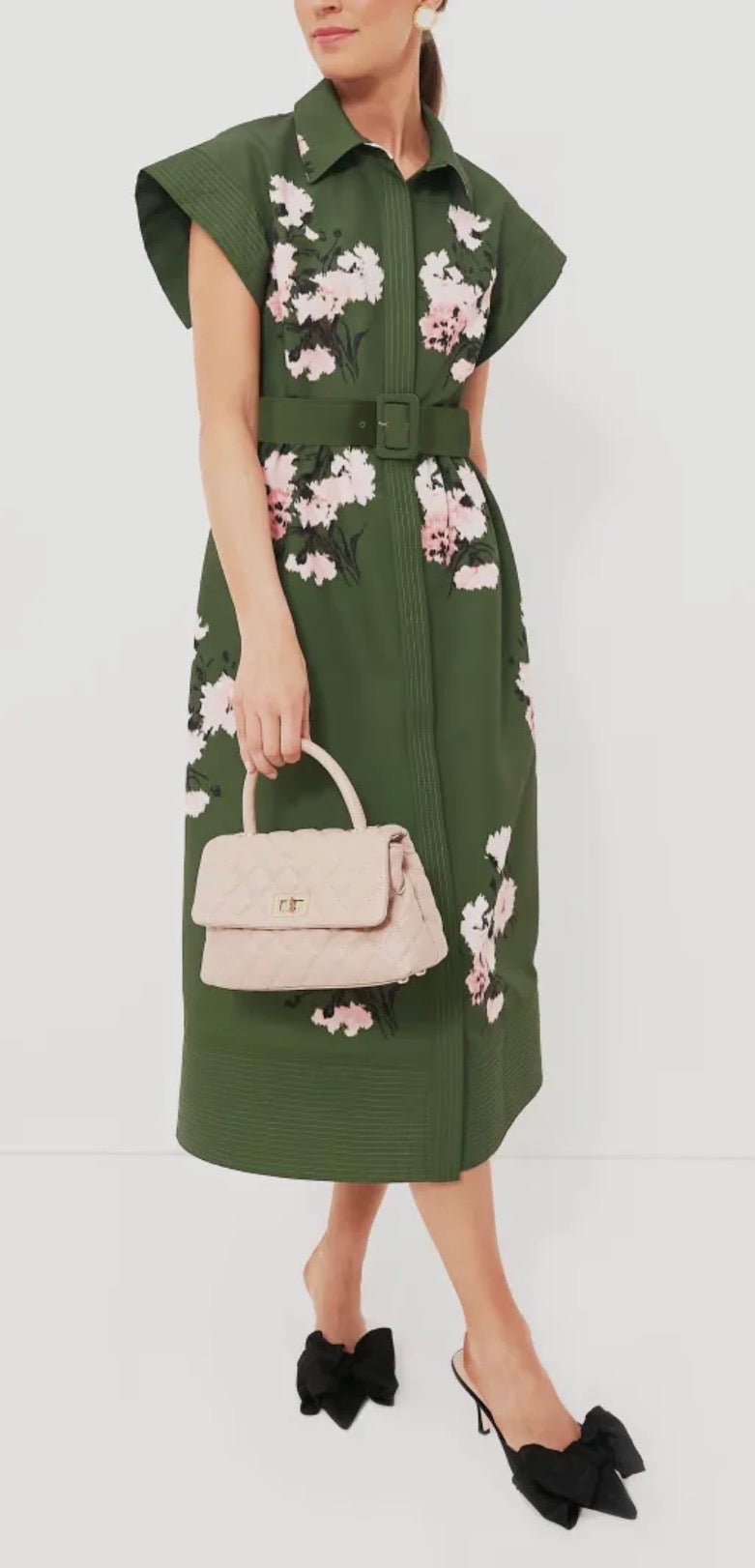 Tuckernuck Olive and Pressed Powder Floral Chloe Dress