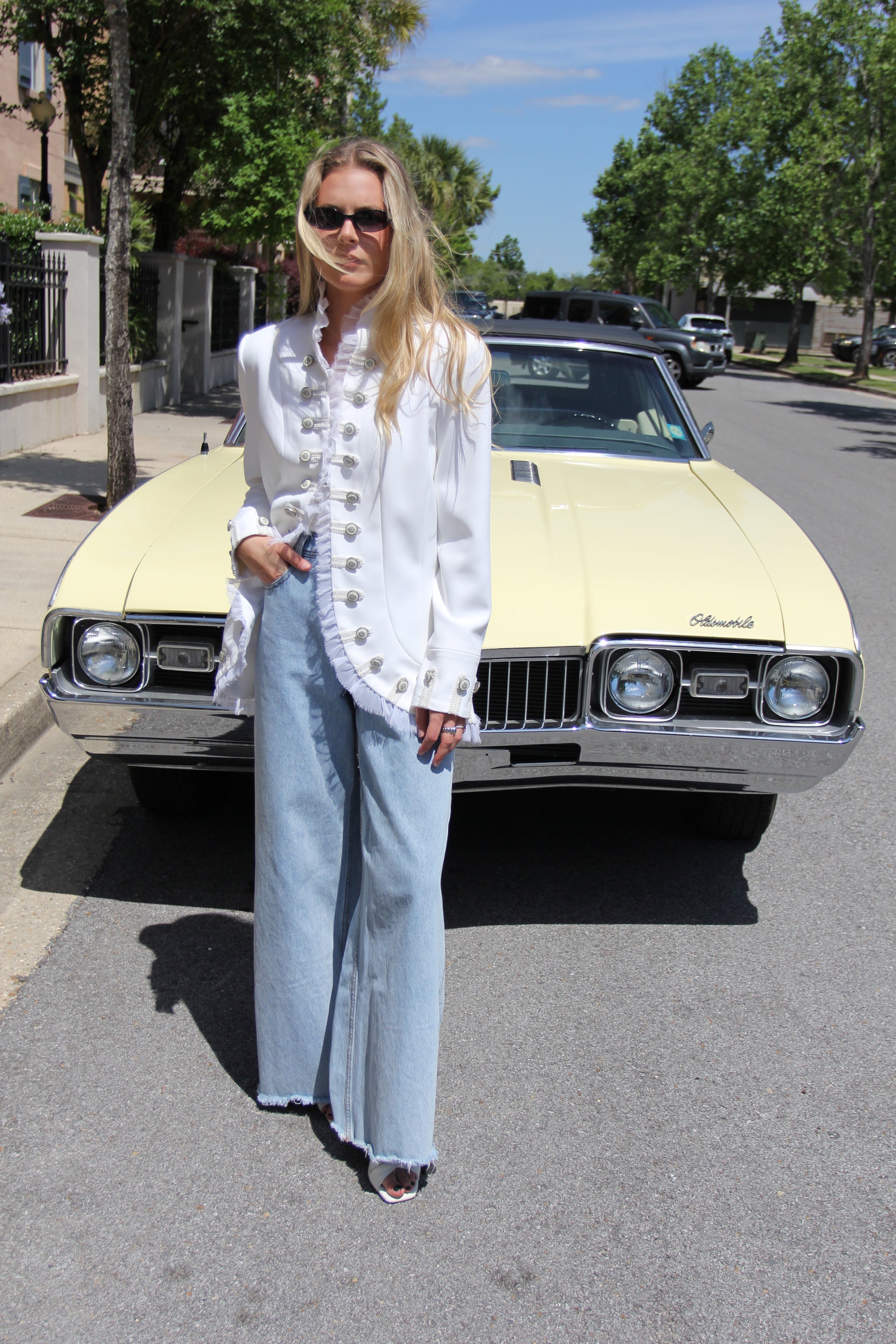 Vintage White Double Breasted Military Blazer