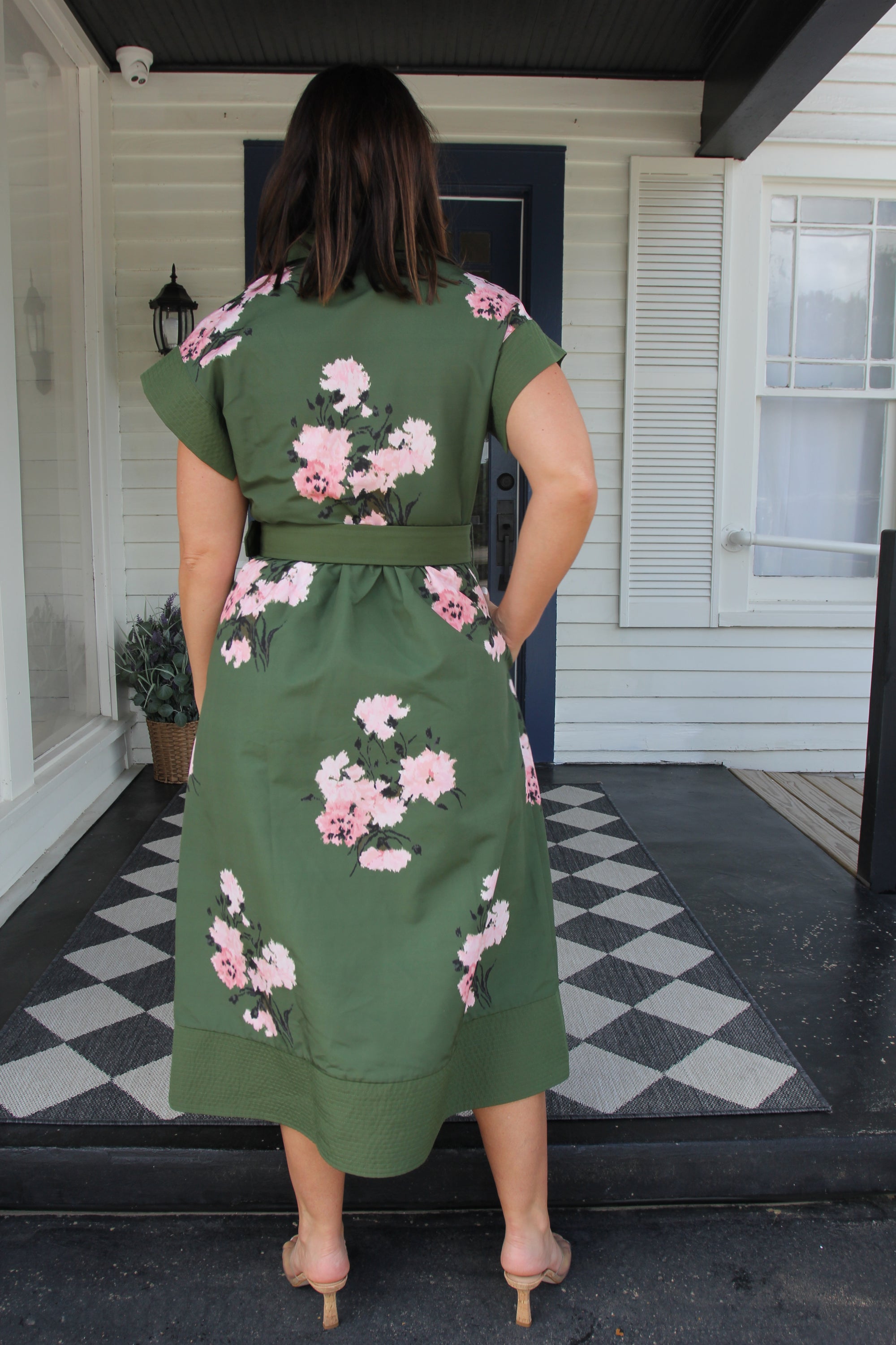 Tuckernuck Olive and Pressed Powder Floral Chloe Dress