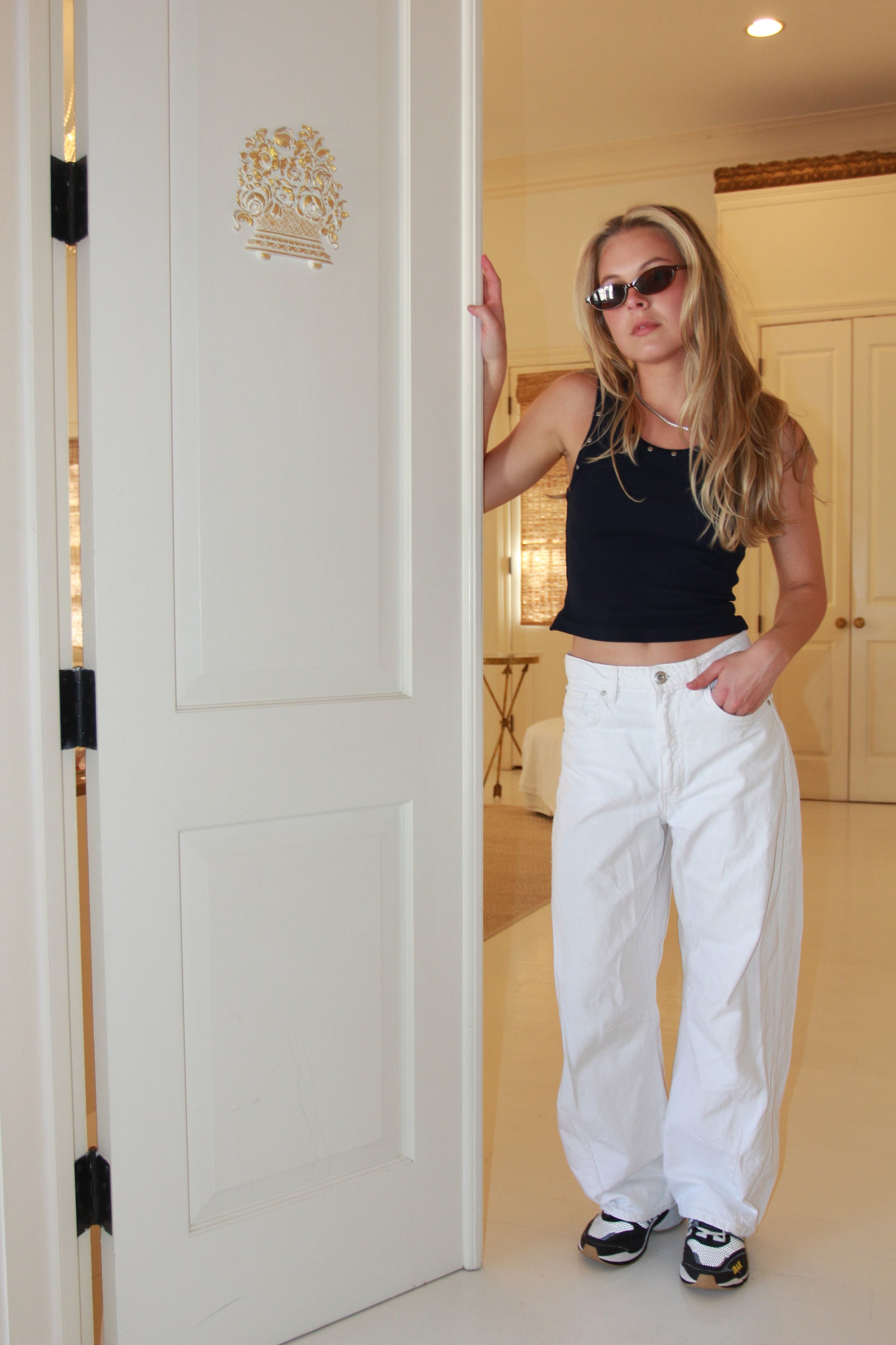 Navy Ribbed Studded Tank