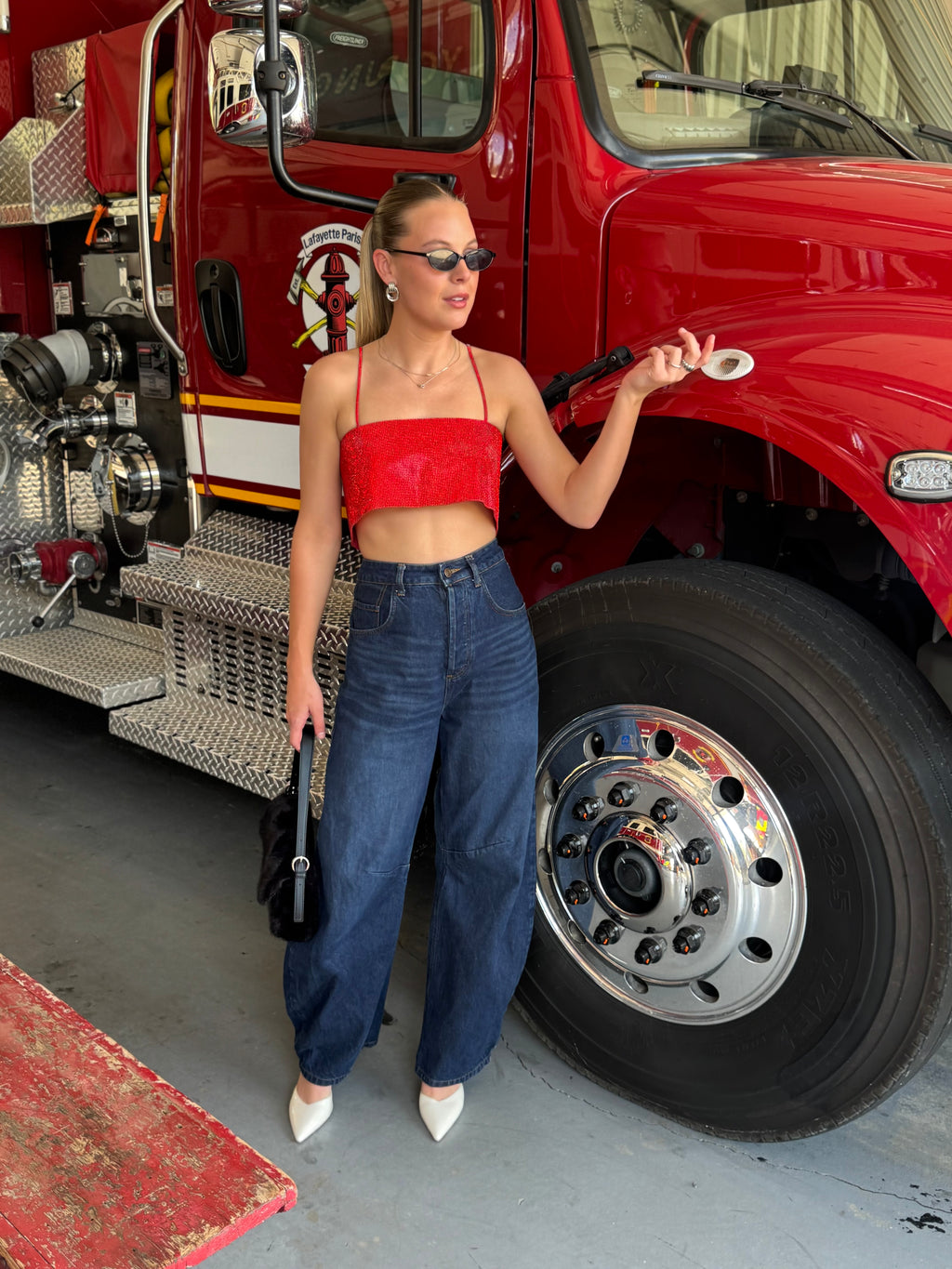 Red Shimmer Crop Top