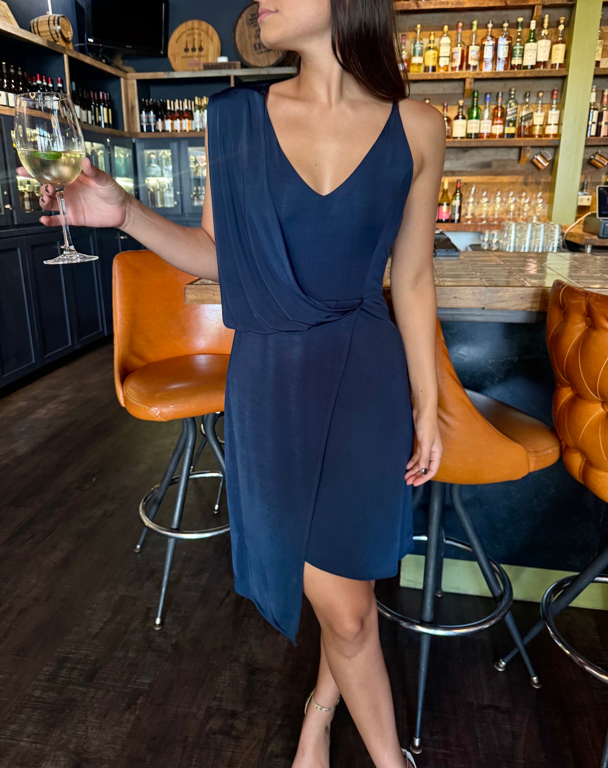 Navy Drape Dress