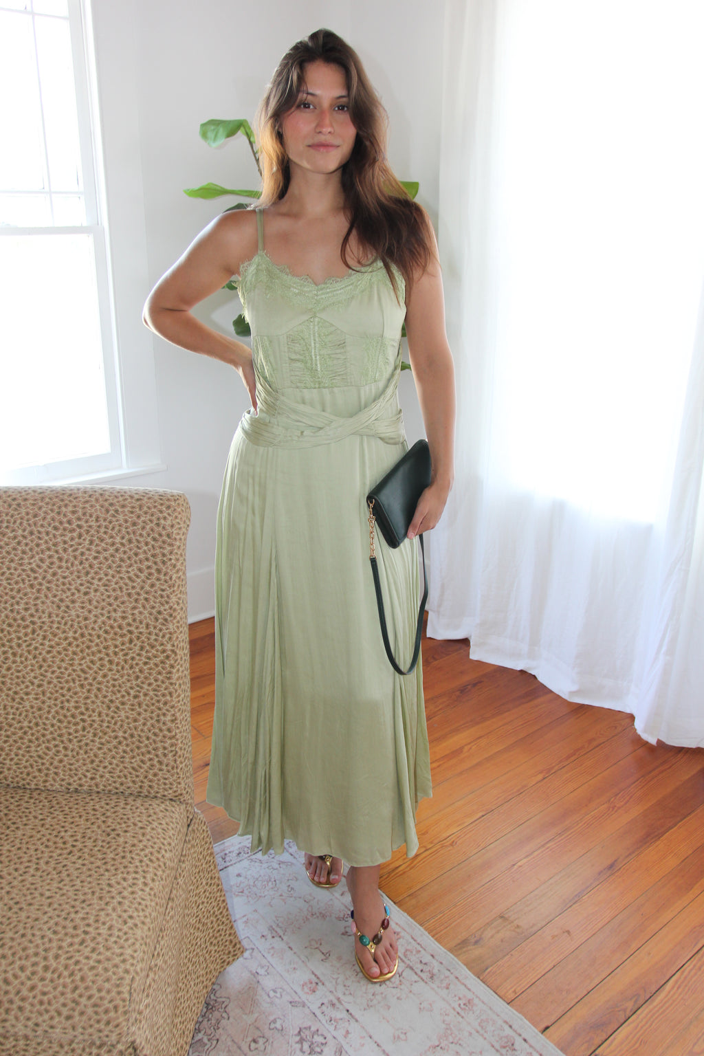 Anthropologie Let Me Be A-Line Lace-Trimmed Midi Dress