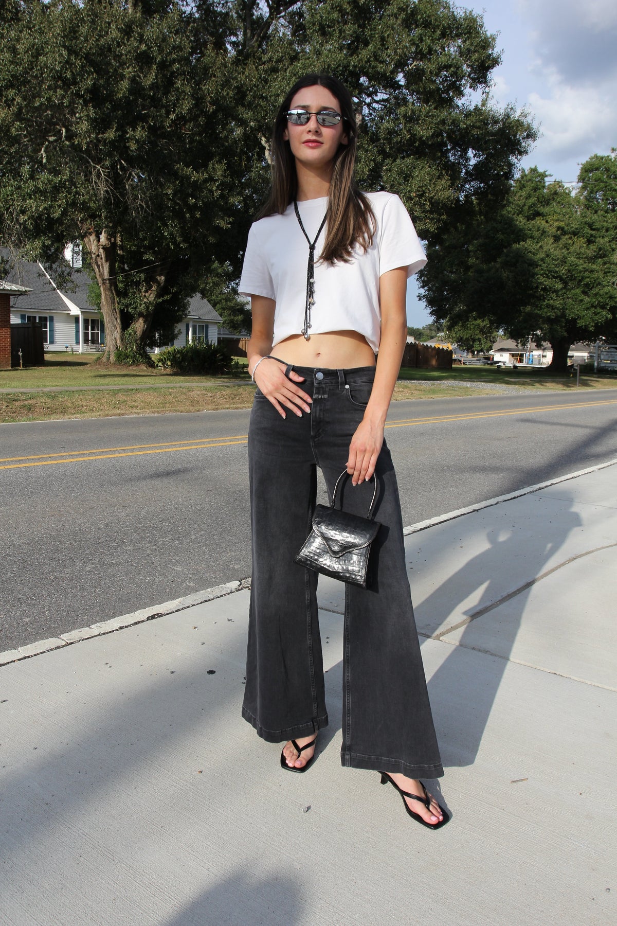 Lee Michaels Black Beaded Pearl Lariat Necklace