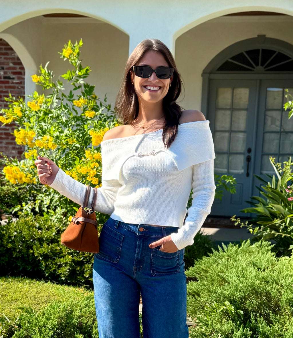 White Off The Shoulder Knit Top