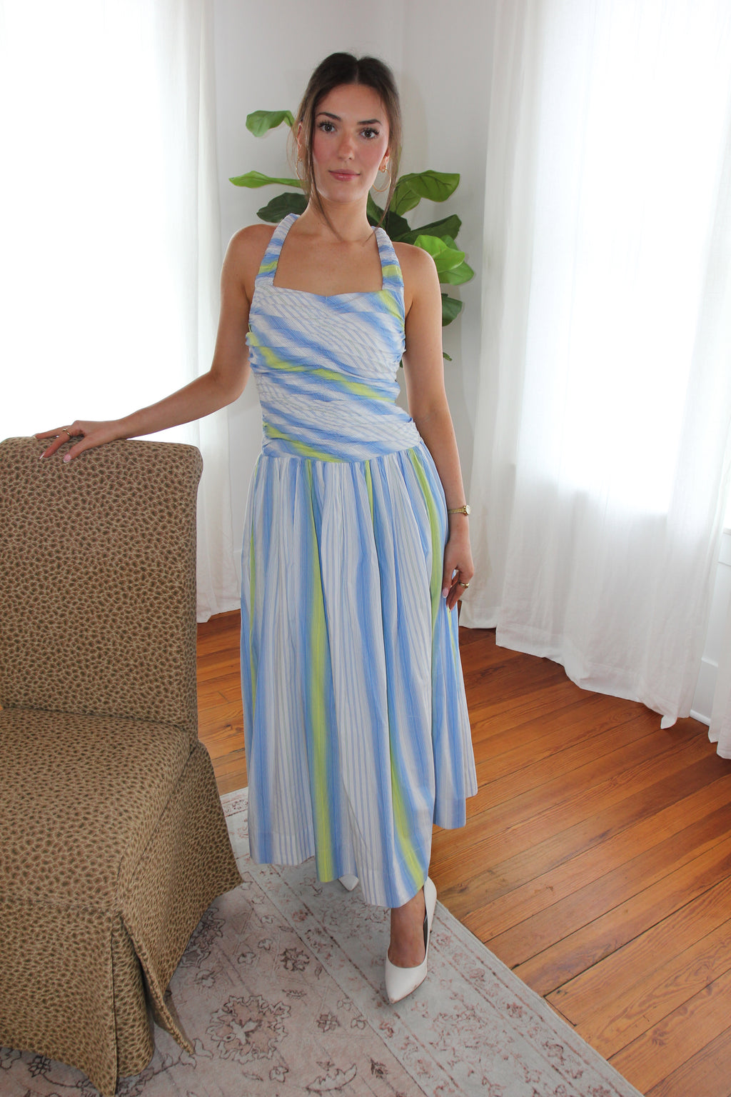 Anthropologie Square-Neck Drop-Waist Maxi Dress
