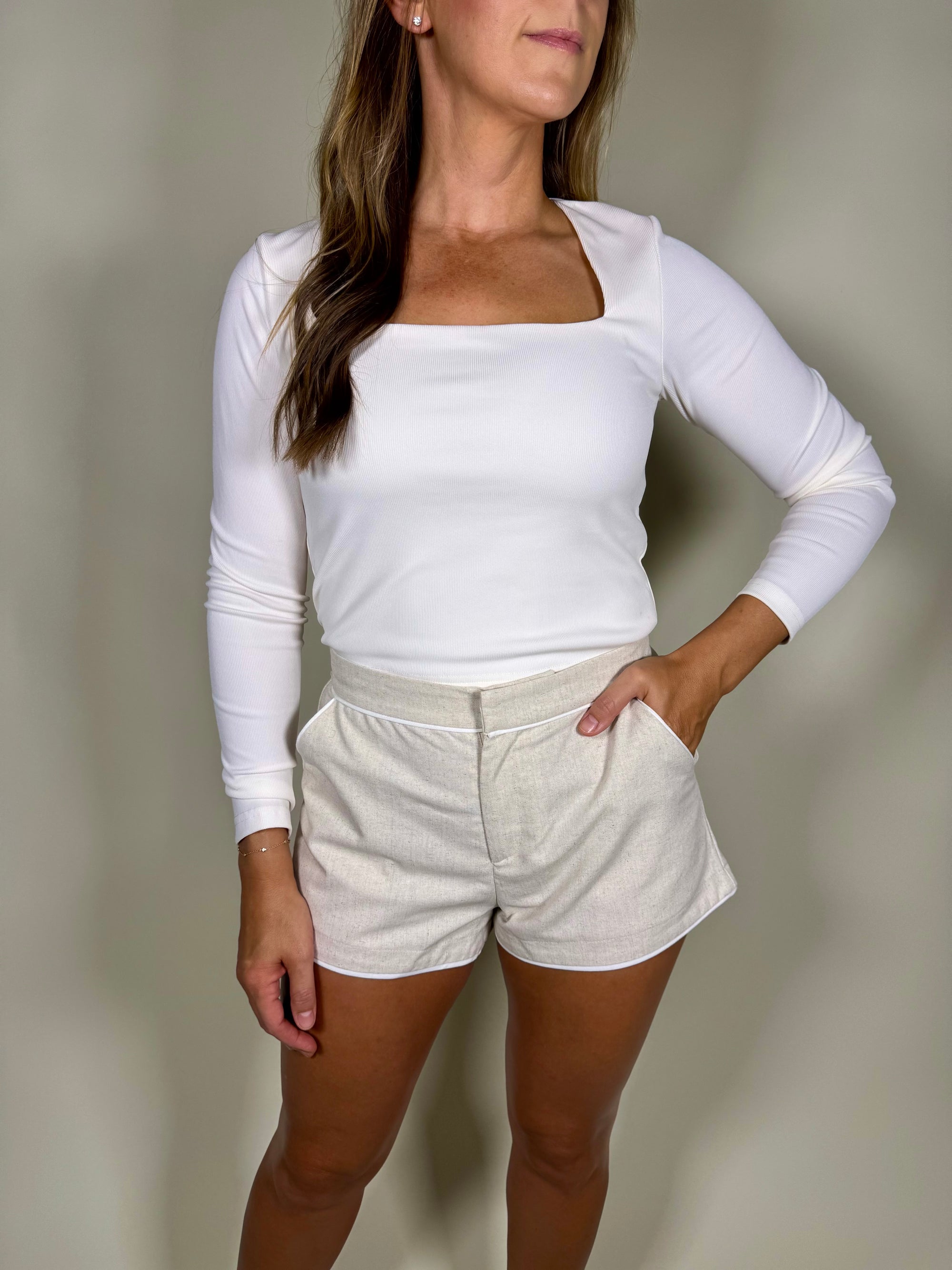 Ribbed Square Neck Long Sleeve Top