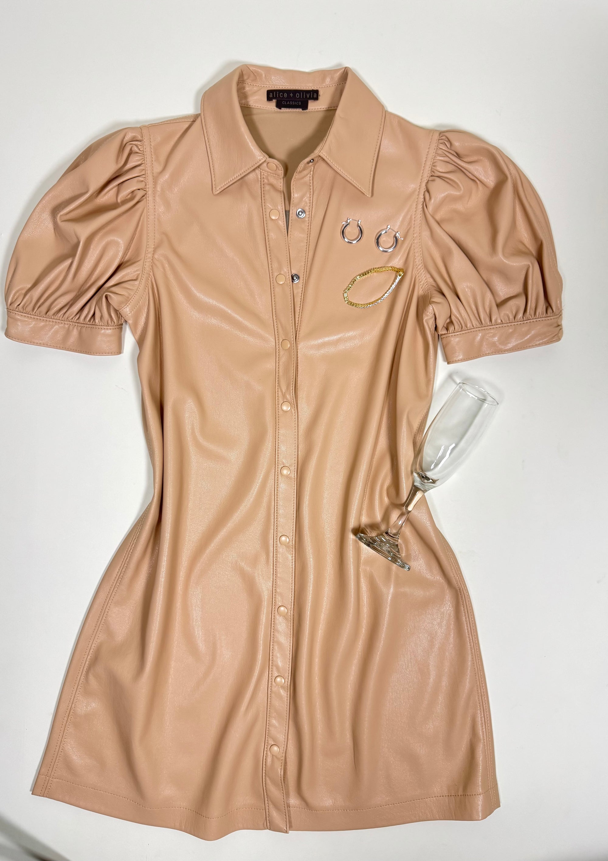 Puff sleeve vegan leather dress