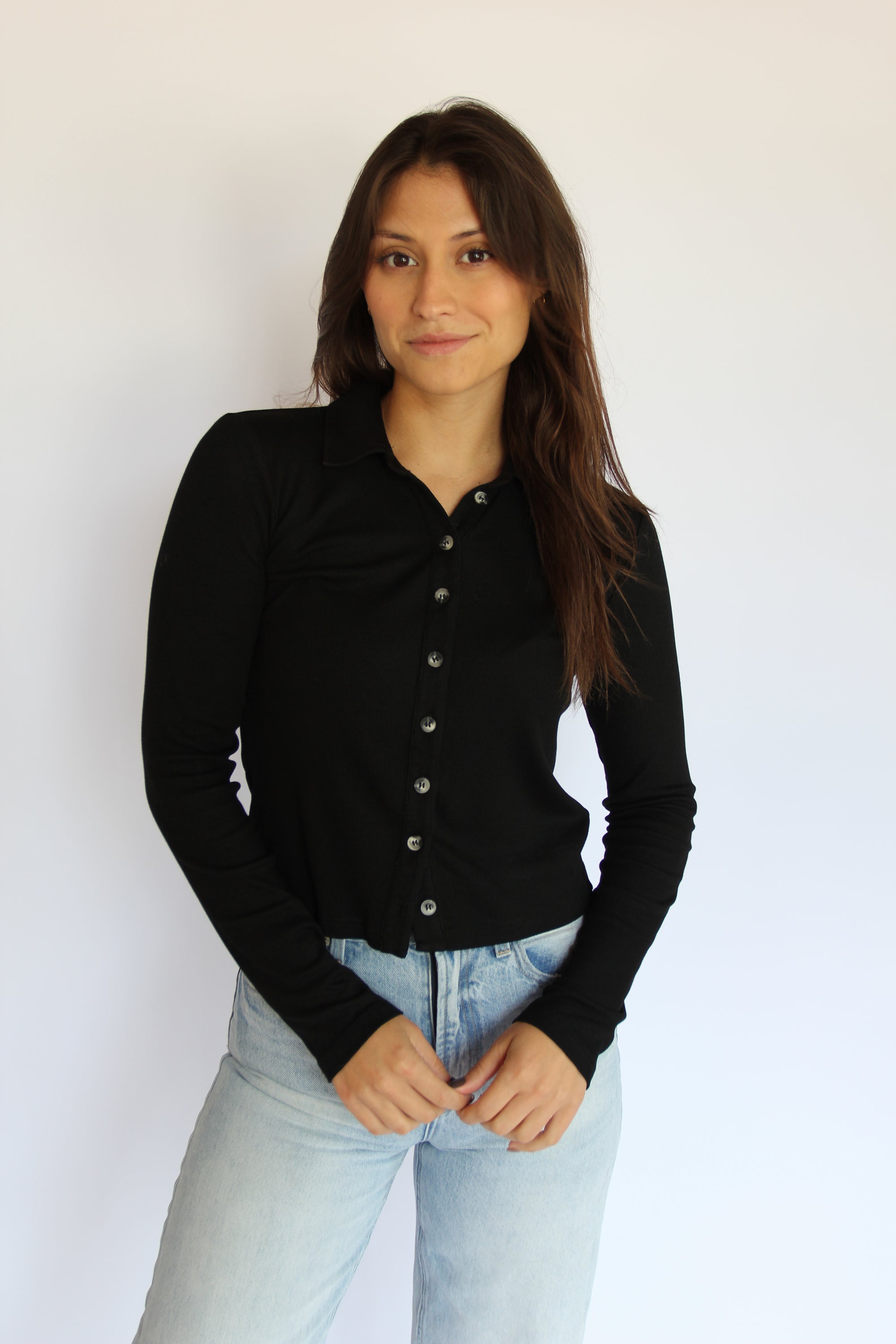 perfectwhitetee Black Ribbed Long Sleeve