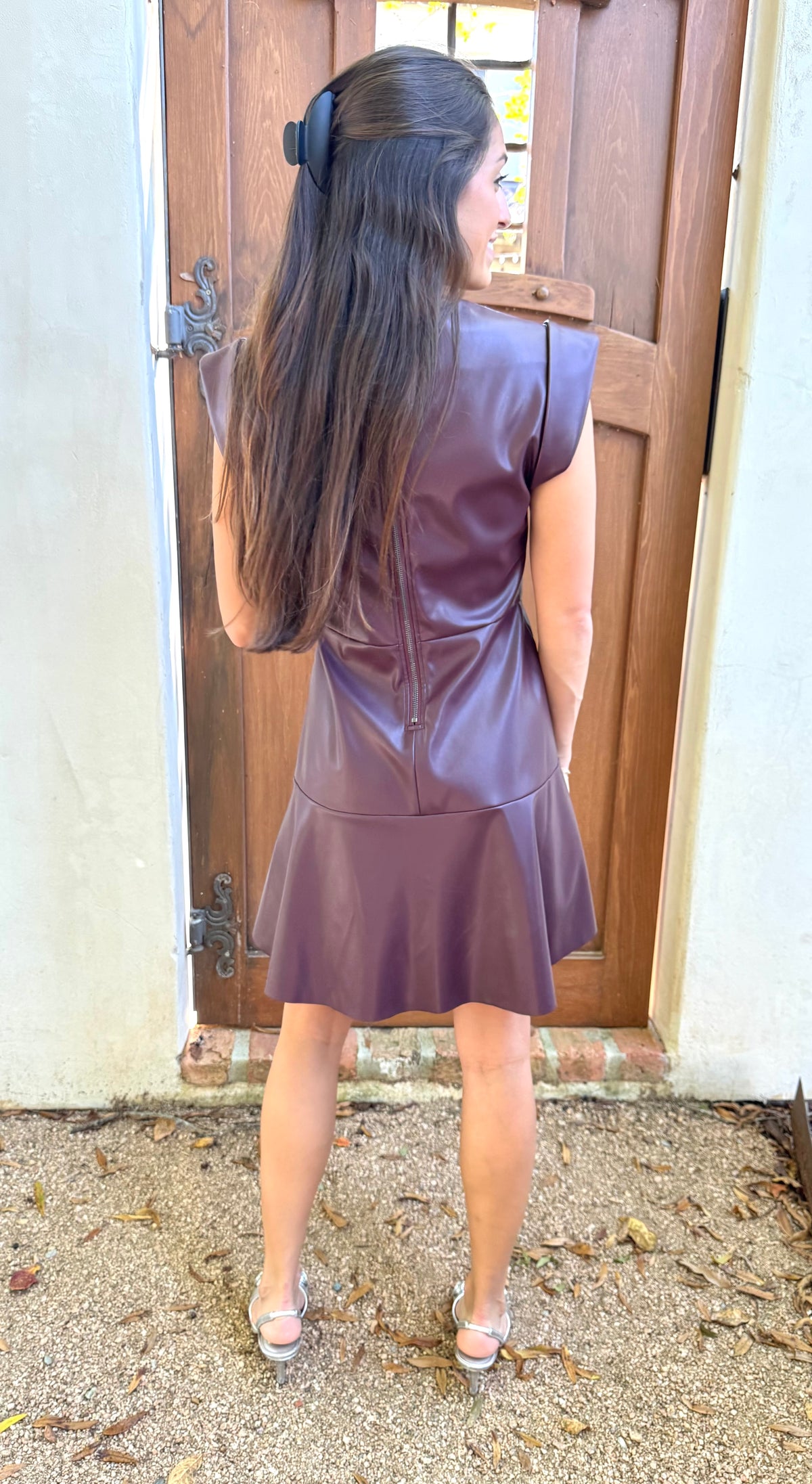 Burgundy Leather Mini Dress