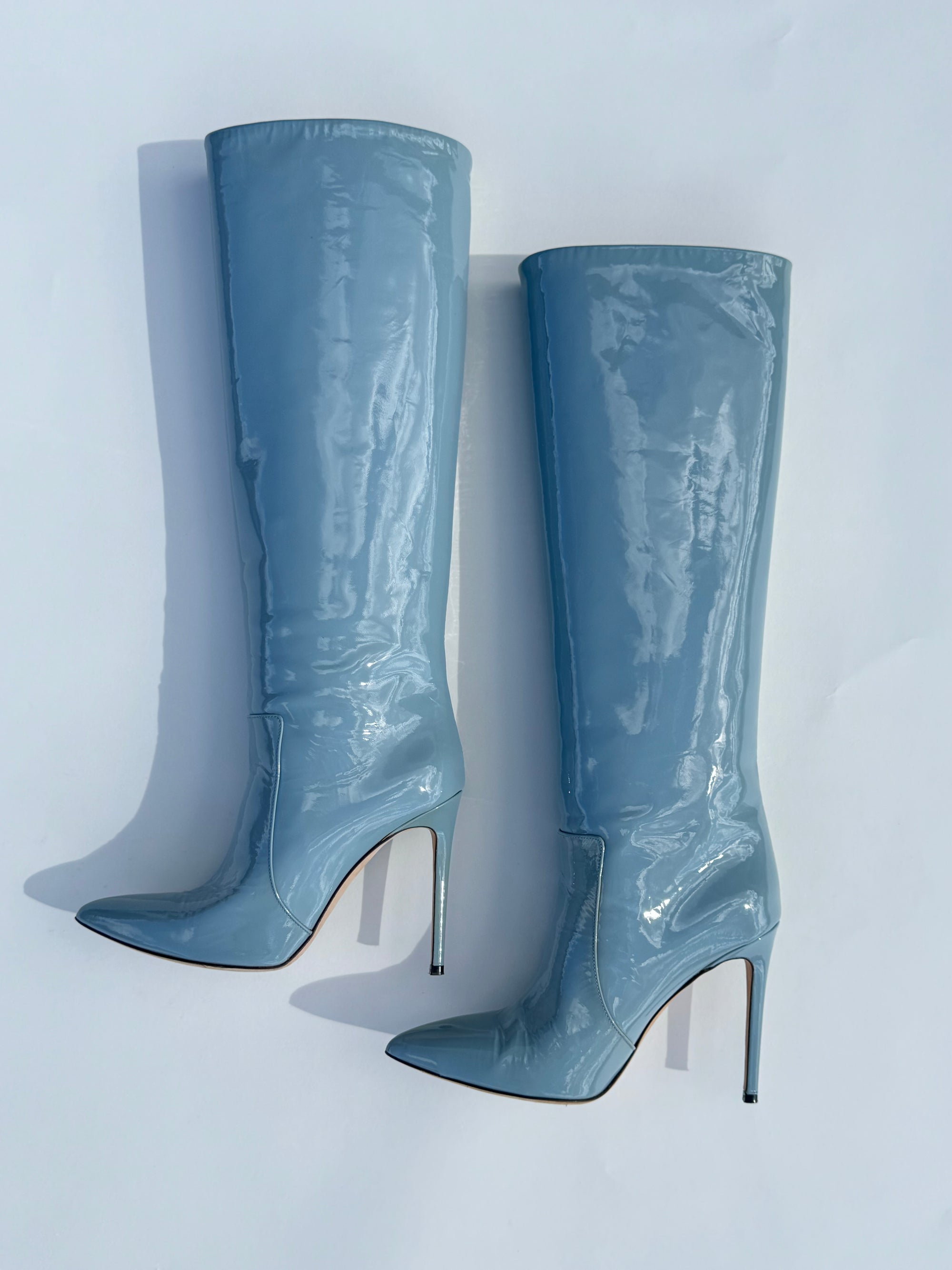 Paris Texas Icy Blue Patent Stiletto Boots