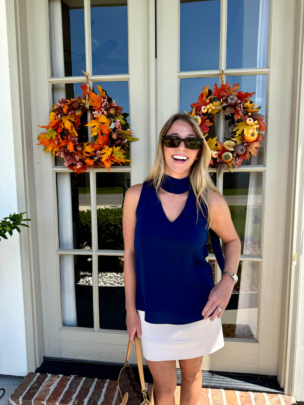 NWT Navy Tie Neck Sleeveless Top