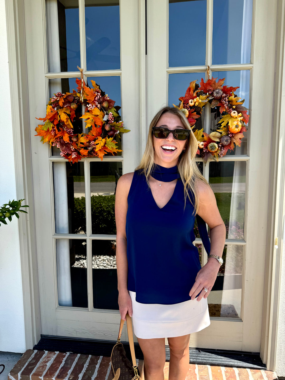 NWT Navy Tie Neck Sleeveless Top