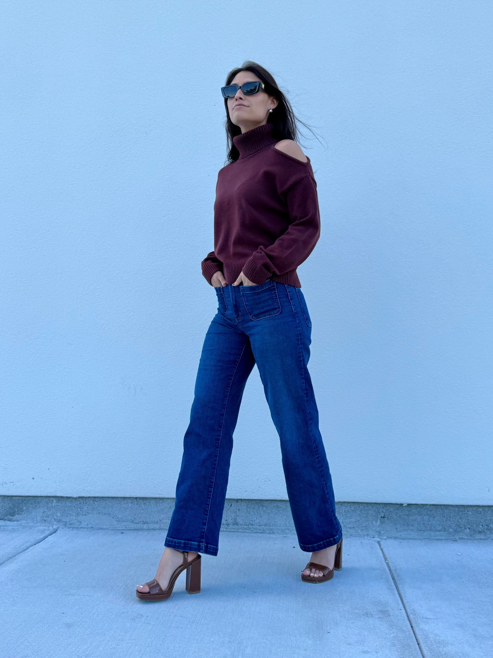 Burgundy Cold Shoulder Sweater