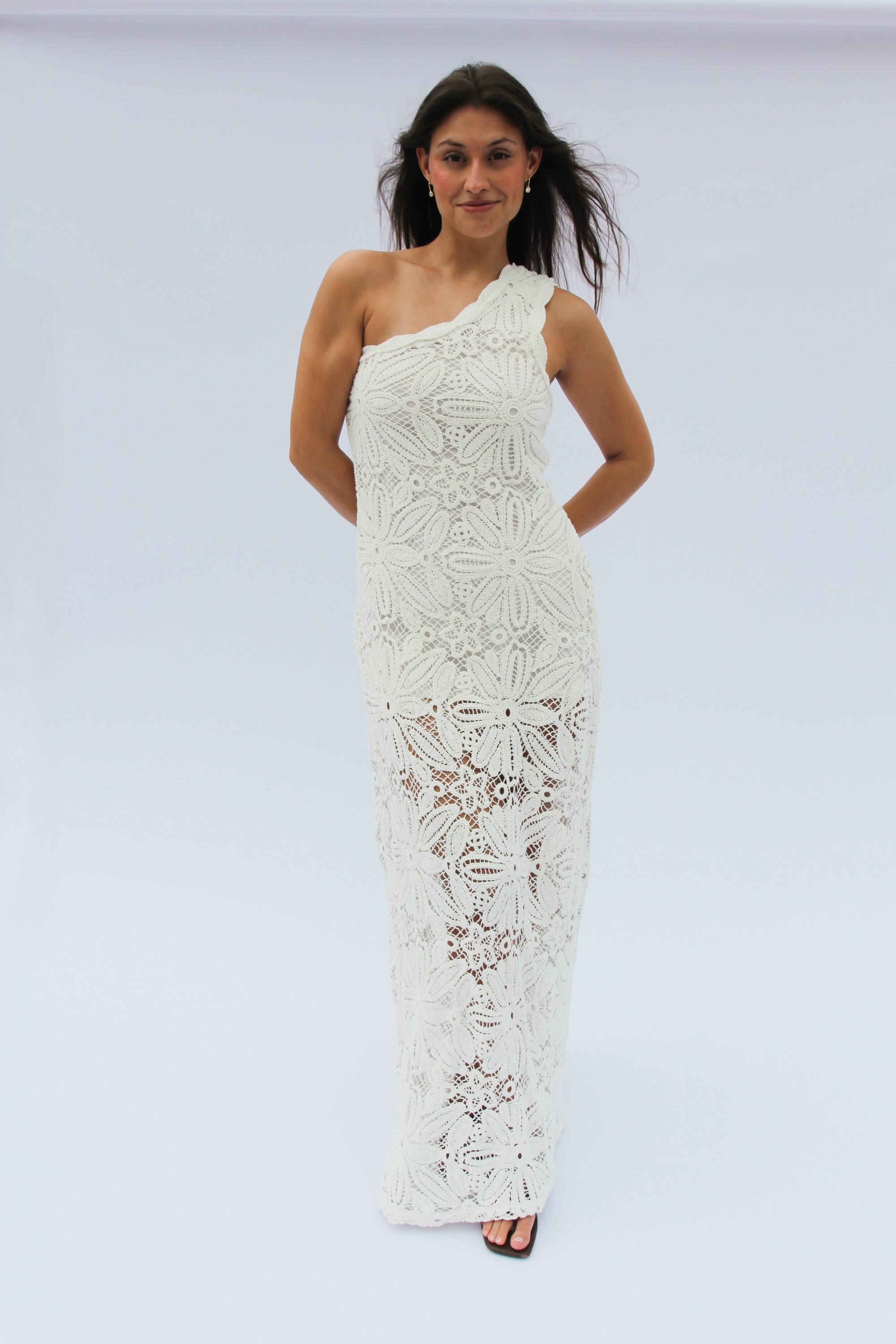 Charlene Maxi Dress-Crochet Knitted One Shoulder Maxi Dress in White – I Would Never