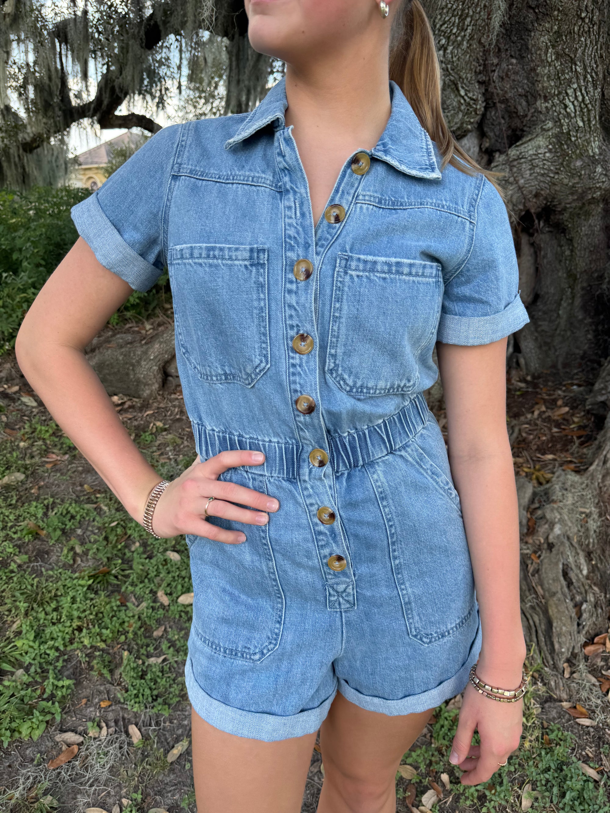 Show Me Your Mumu Denim Romper