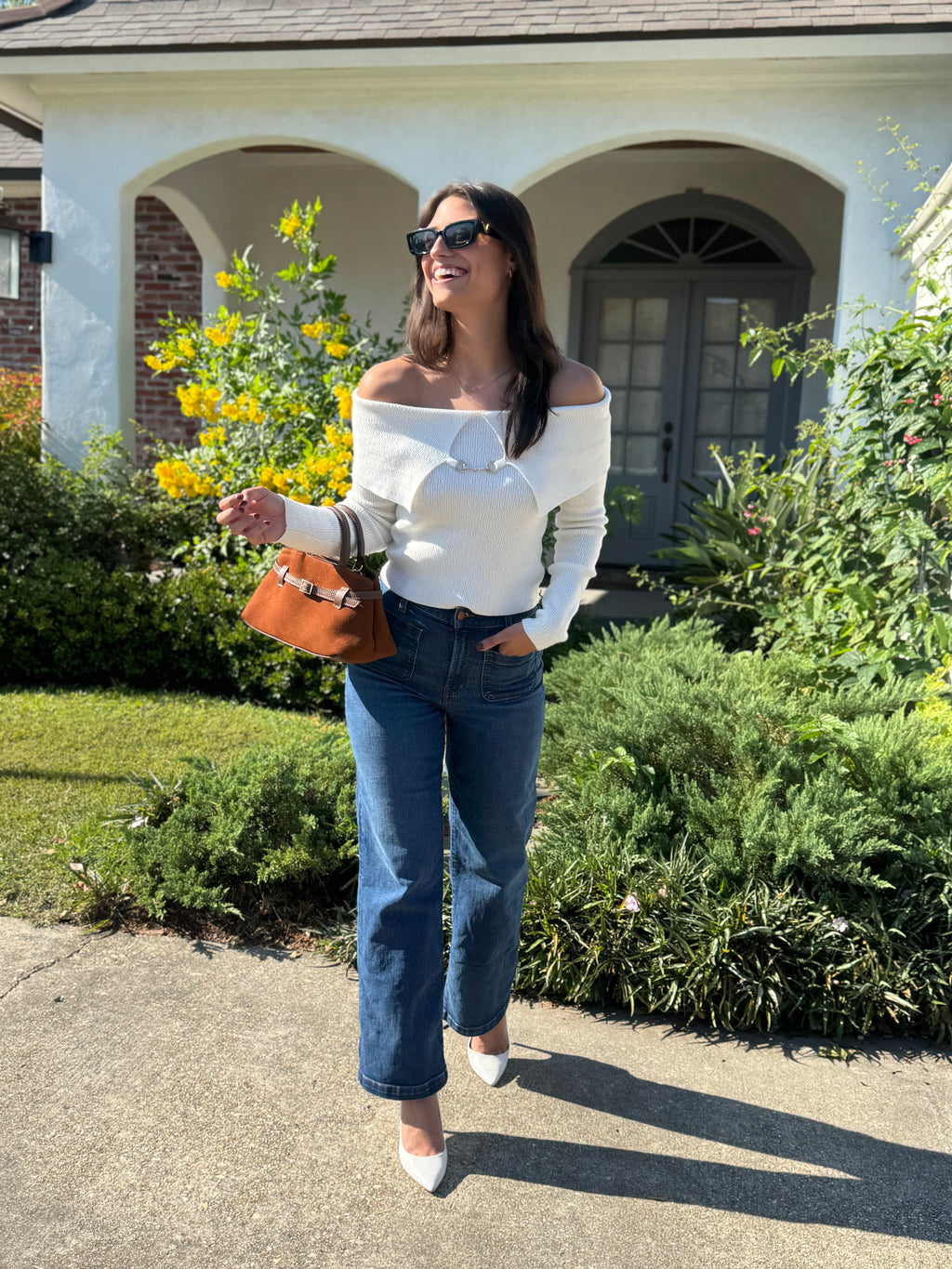 White Off The Shoulder Knit Top