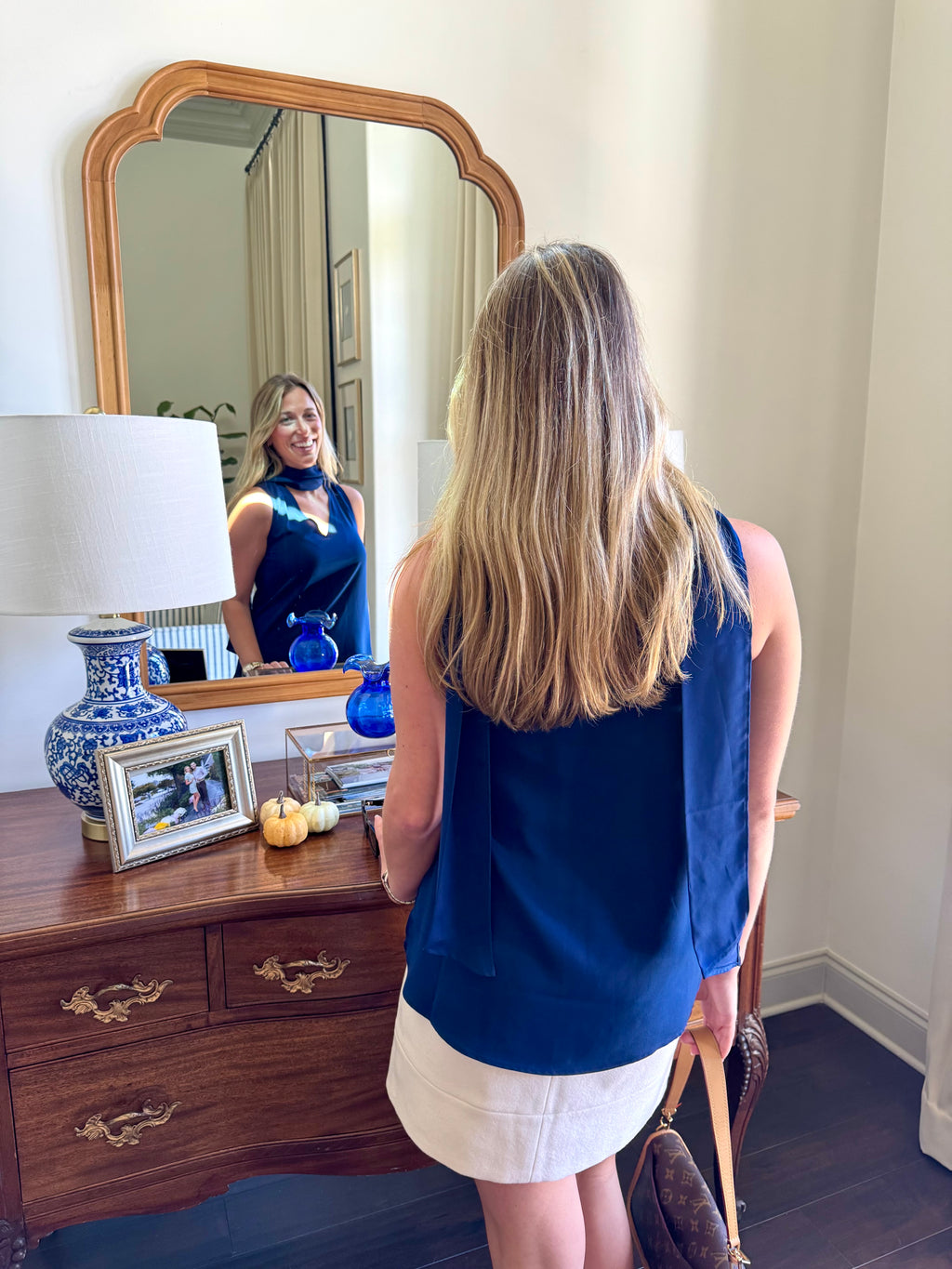 NWT Navy Tie Neck Sleeveless Top