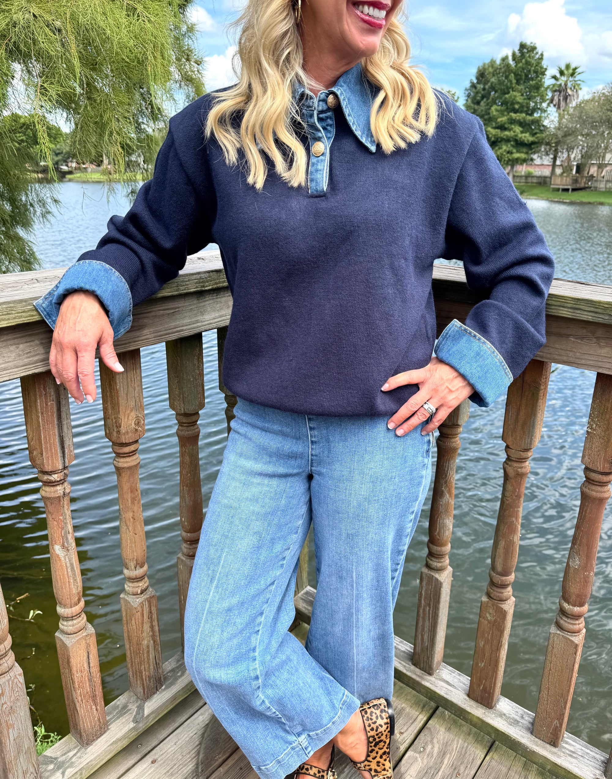 Denim Collar Top
