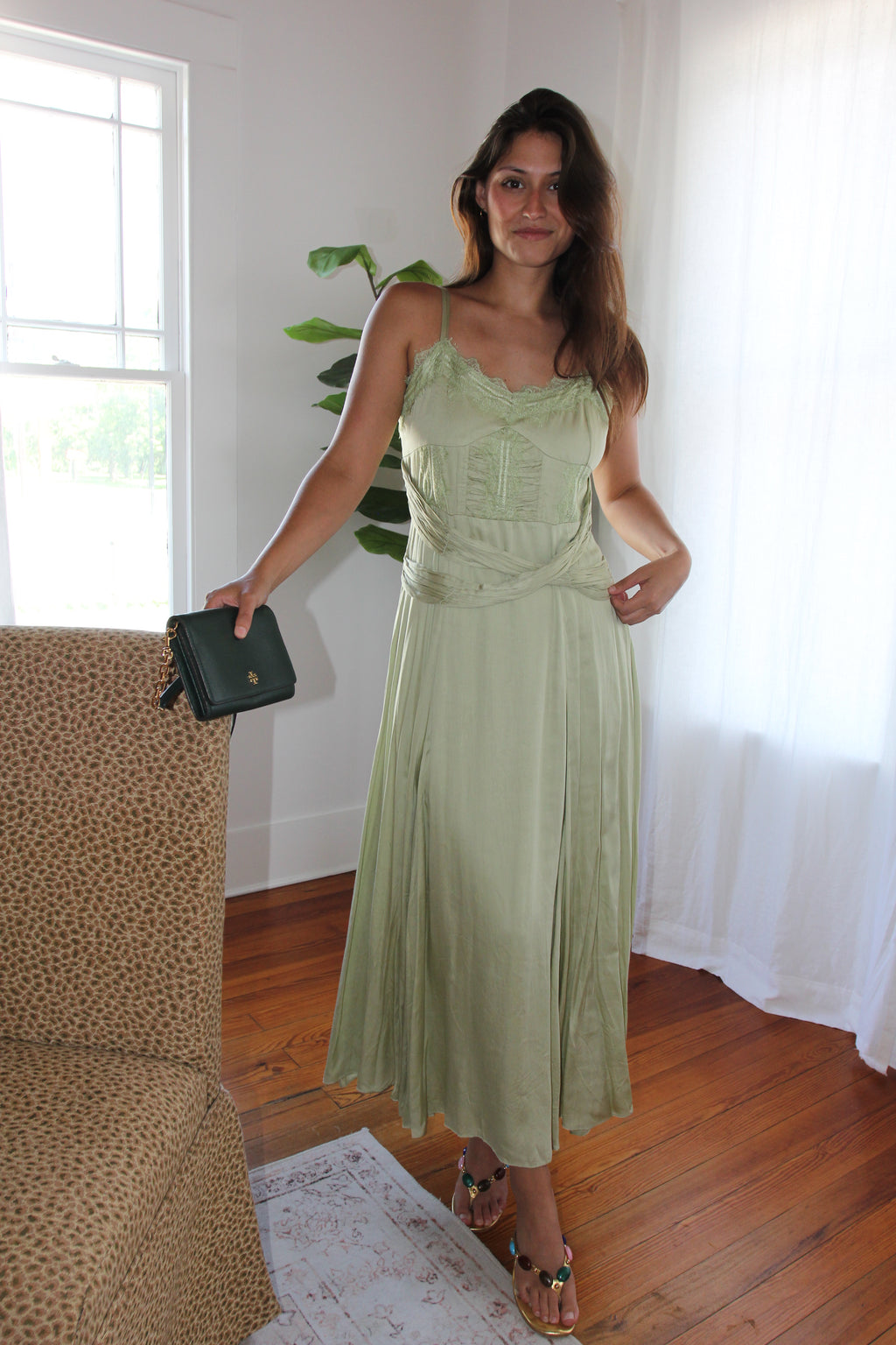 Anthropologie Let Me Be A-Line Lace-Trimmed Midi Dress