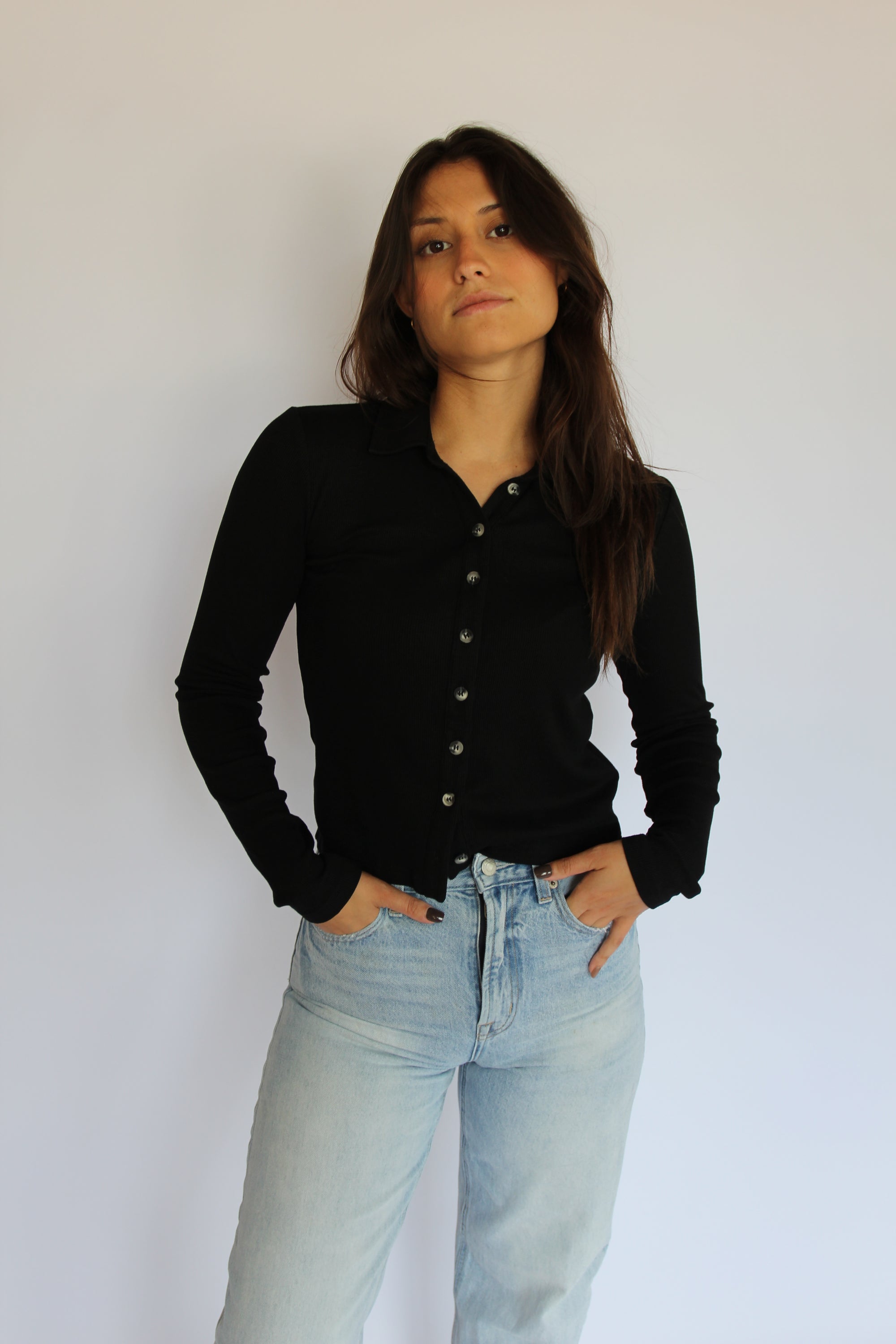 perfectwhitetee Black Ribbed Long Sleeve