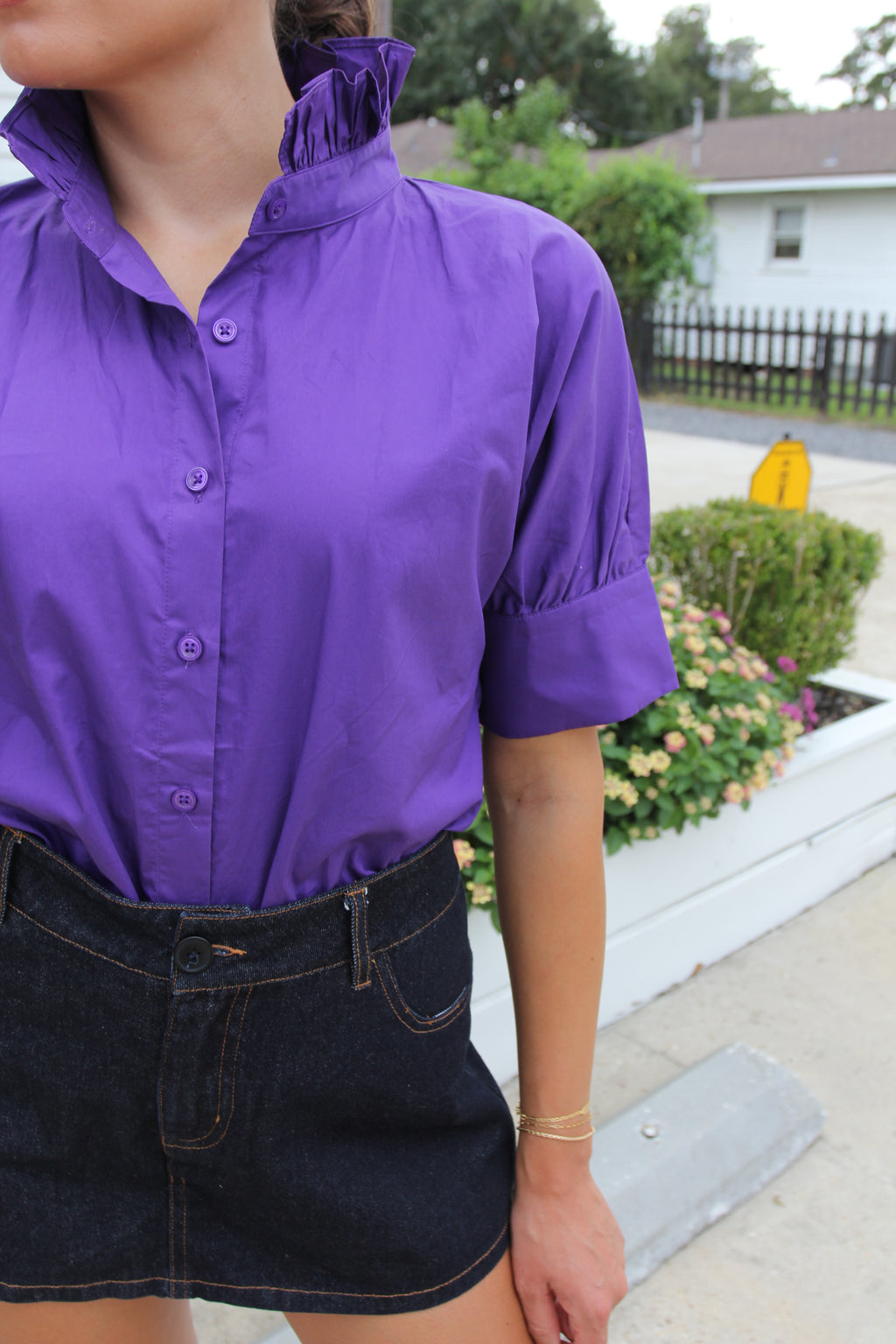 HEIDI HOUSTON Purple Short Sleeve Top