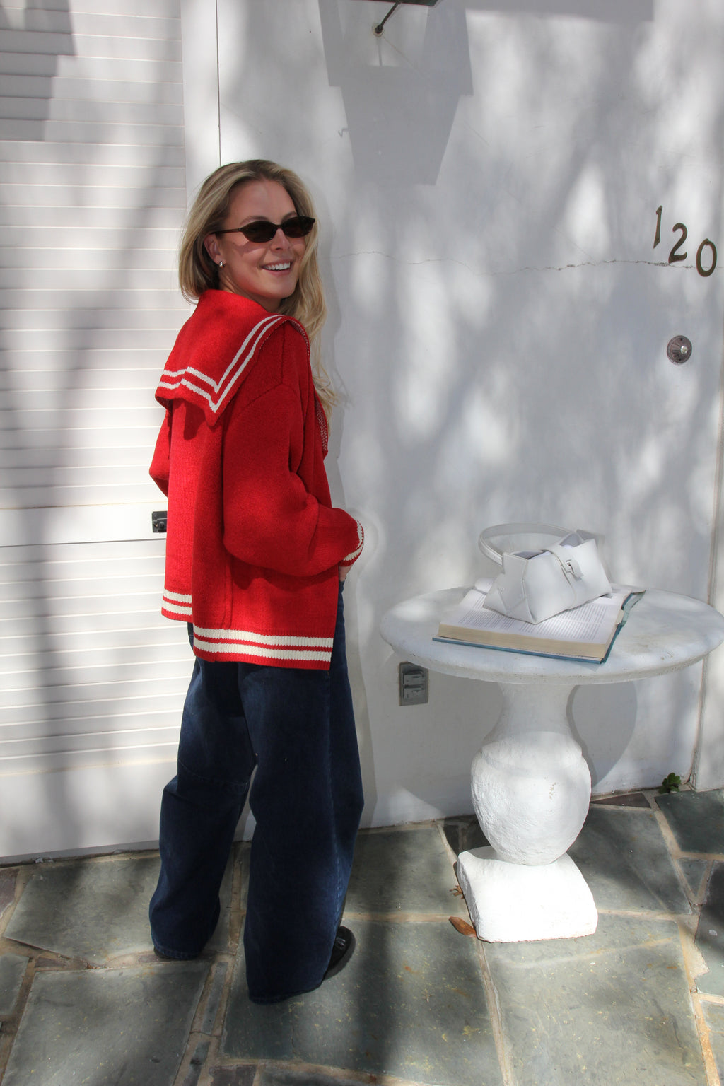 Red Sailor Knit Cardigan