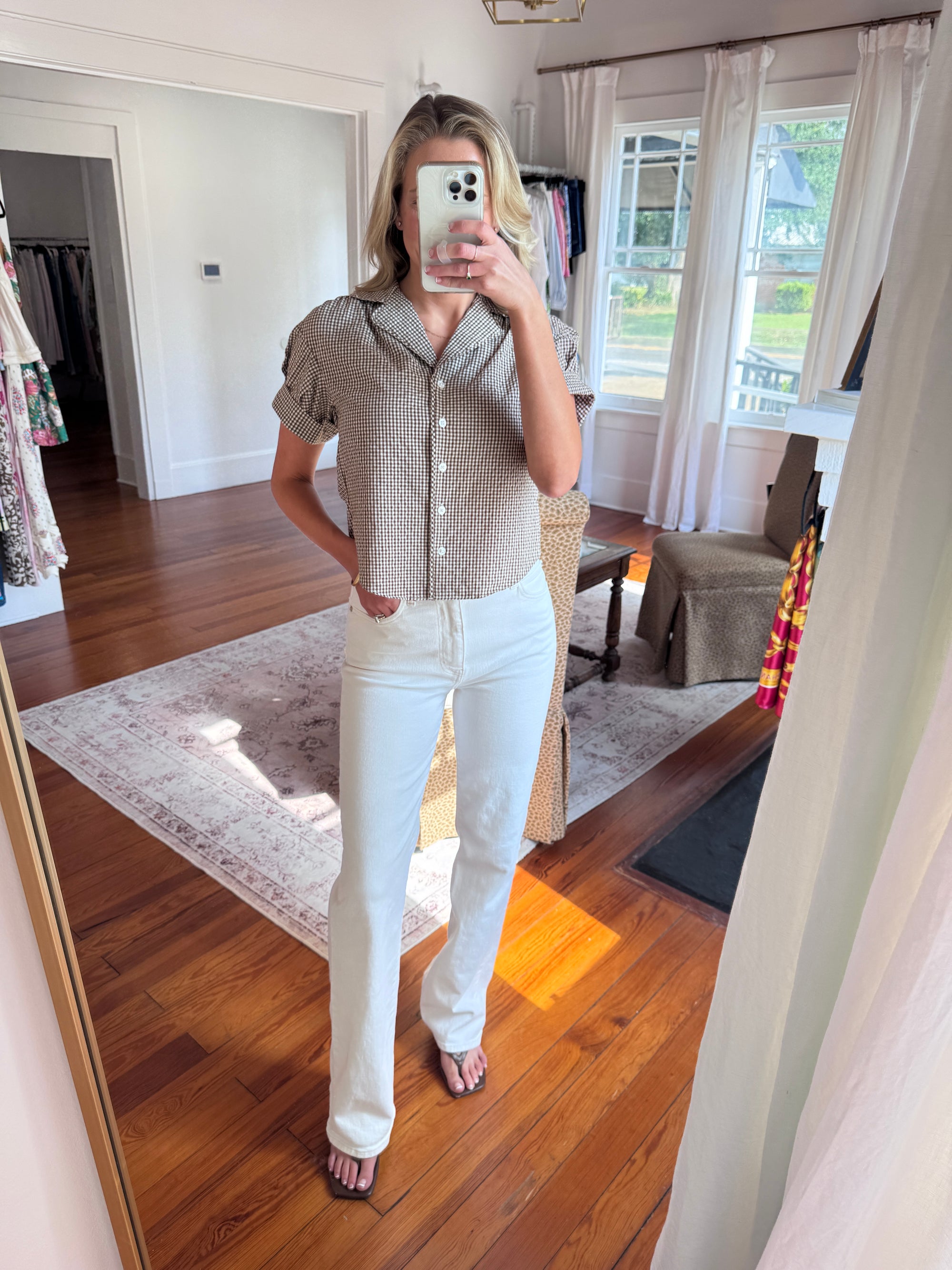 Veronica Beard Llene Gingham Top