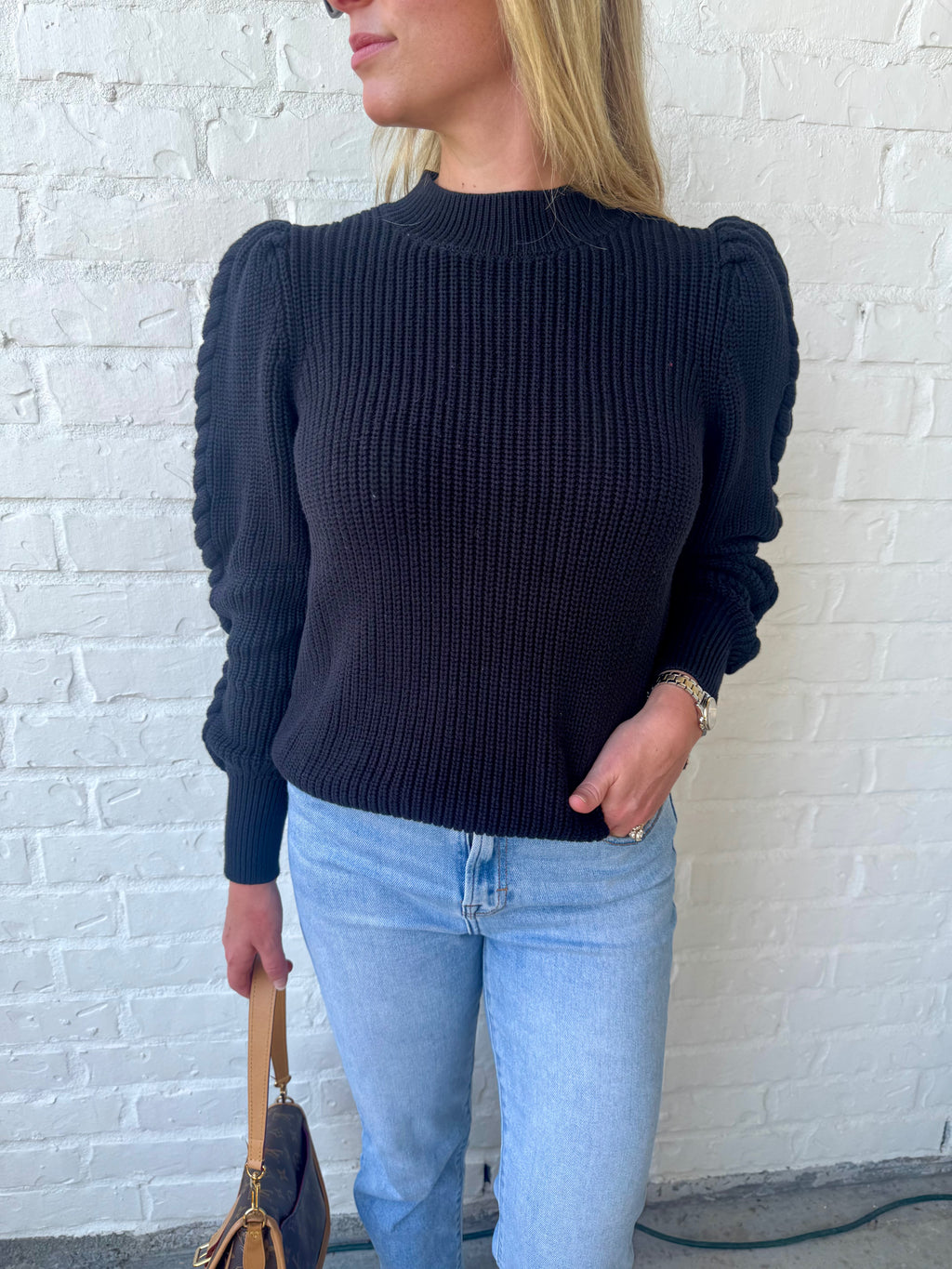 Black Braided Sleeve Sweater