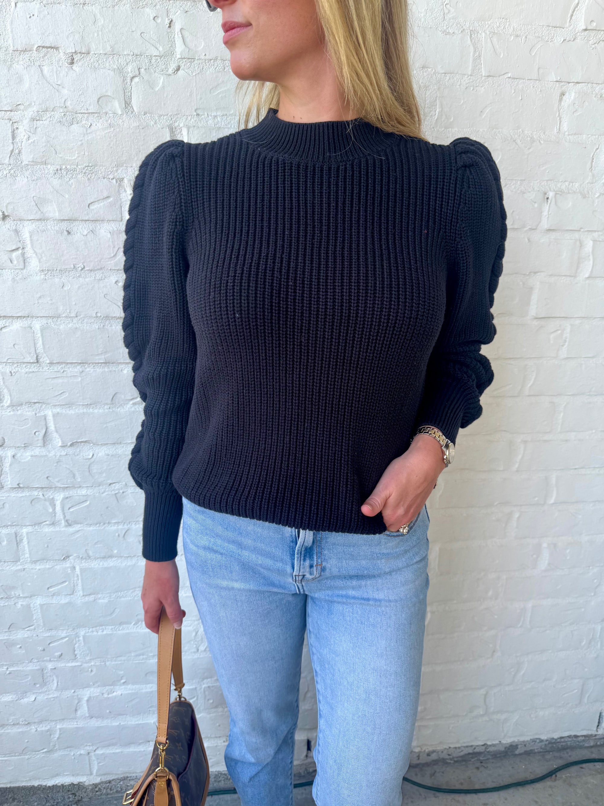 Black Braided Sleeve Sweater
