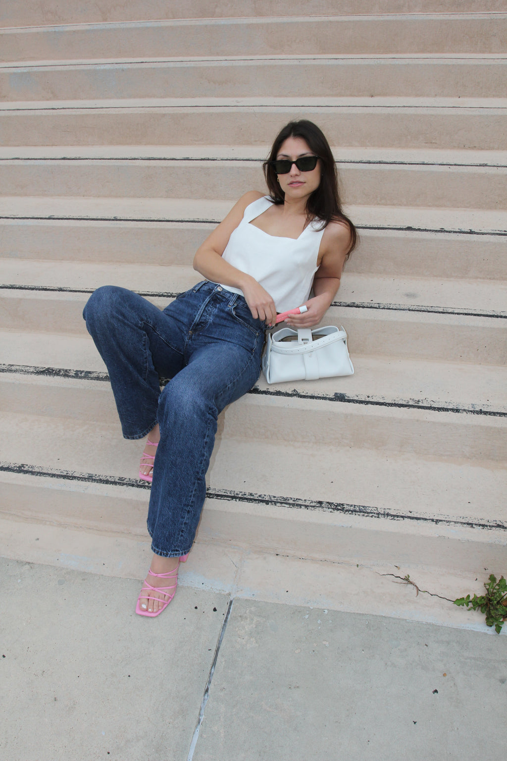 White Square Neck Top