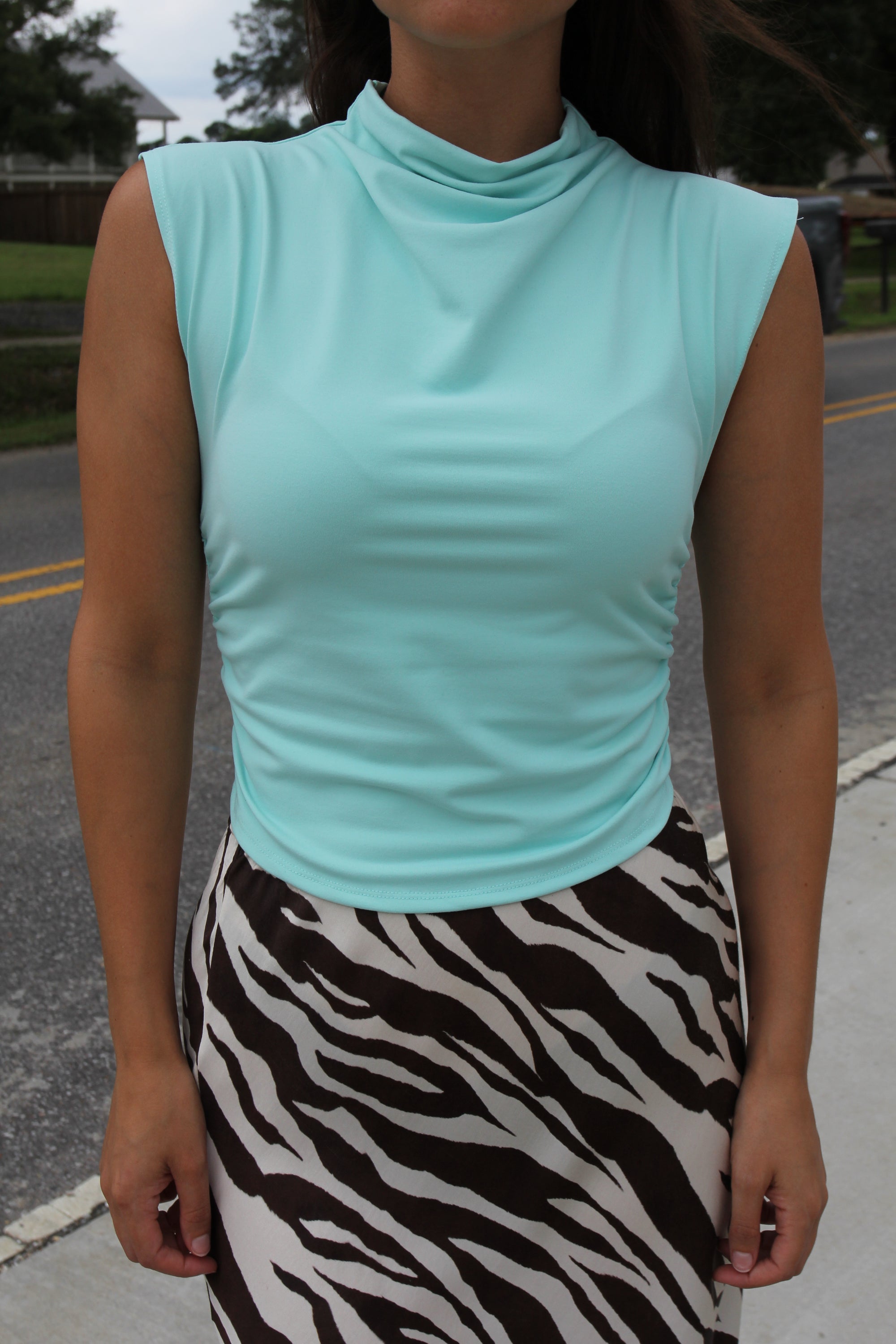 Turquoise High Neck Top