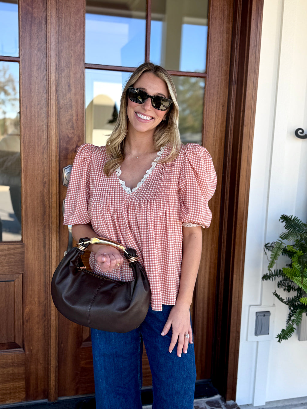 Hunter Bell Terracotta Gingham Mia Top
