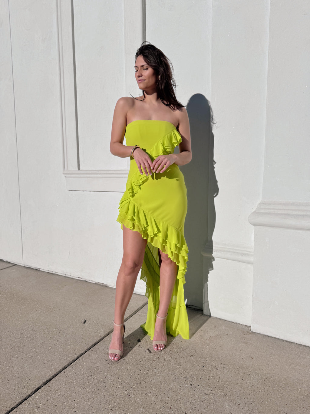 Nehna hi-low dress in Chartreuse