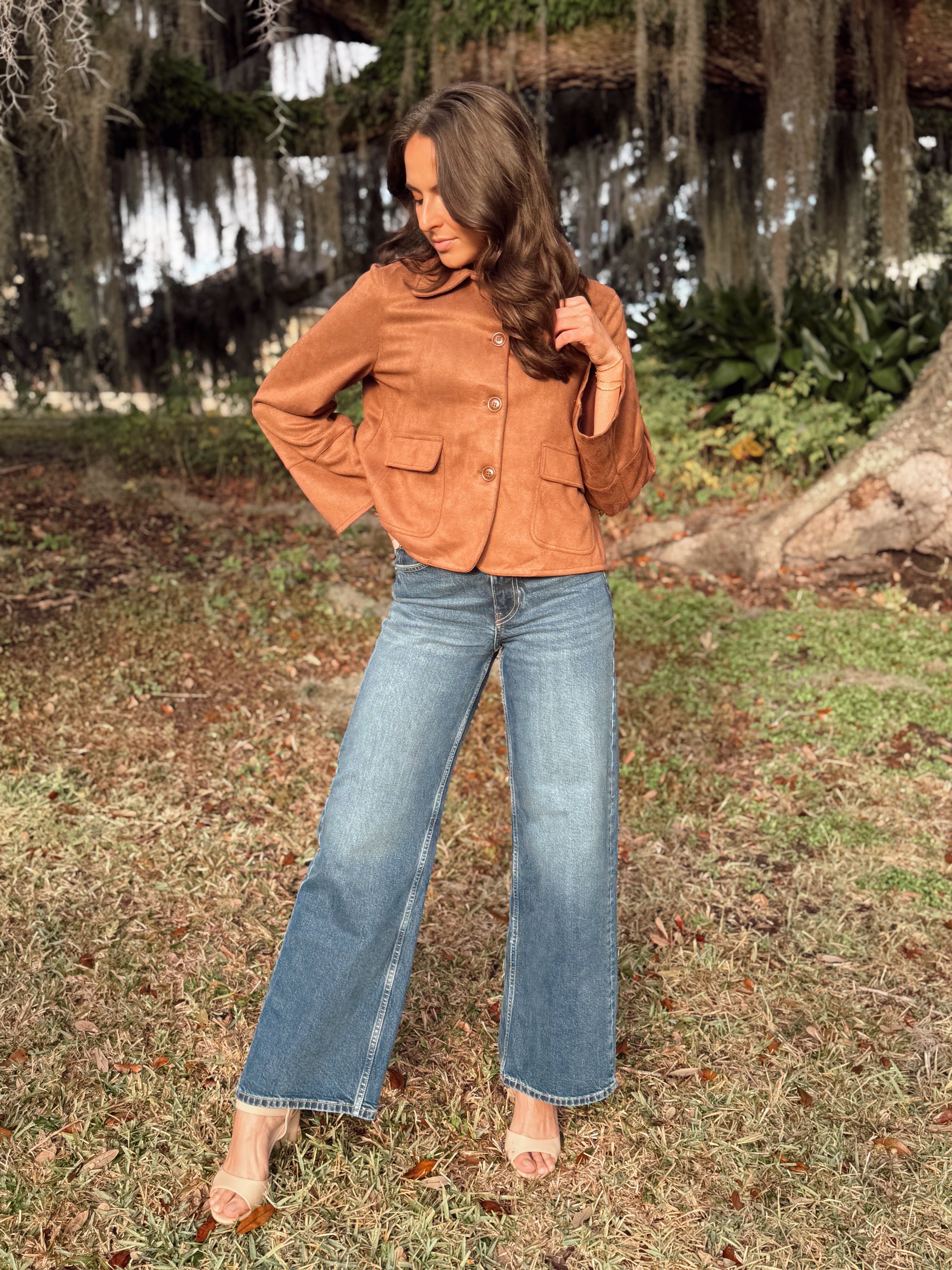 IWN Brown Suede Cropped Trench Coat