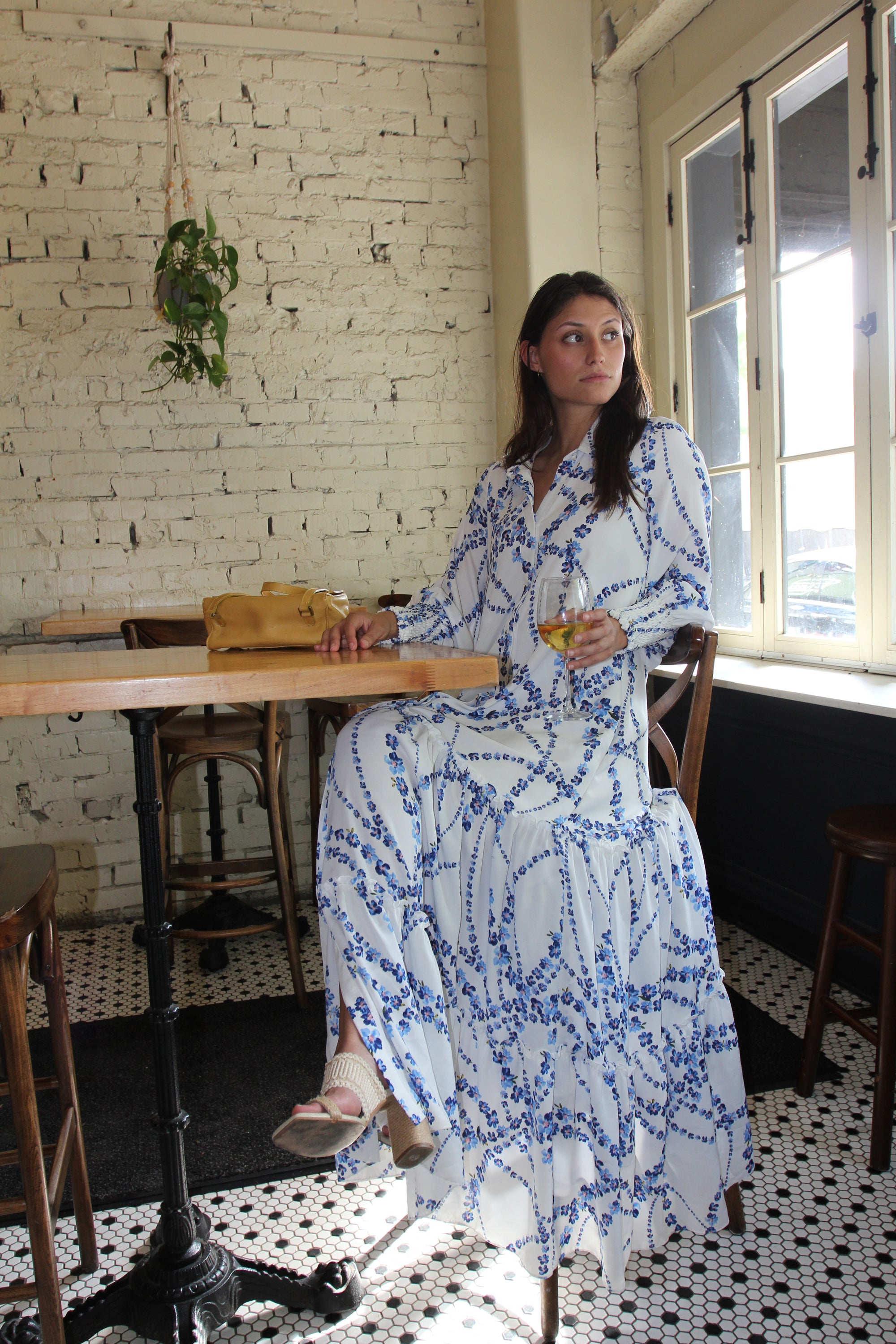 Misa Evangeline Dress in Intertwined White Floral Long Sleeve Maxi