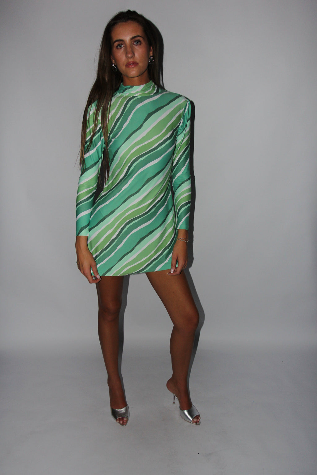 Smith and Quinn Green Striped Long Sleeve Dress