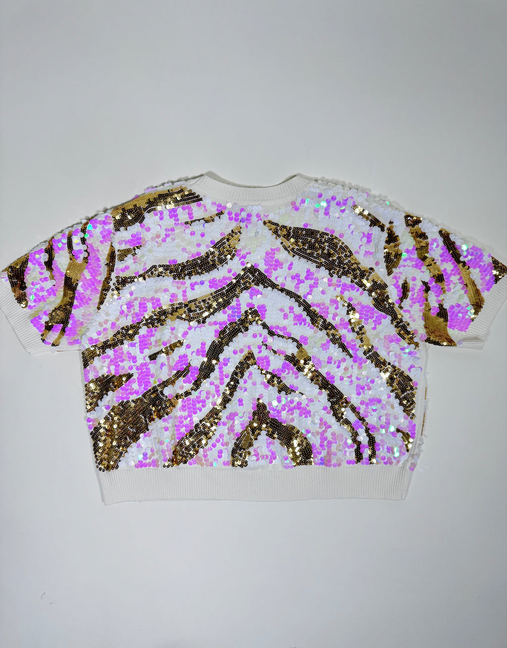QOS Iridescent Sequin Tiger Print Sweater