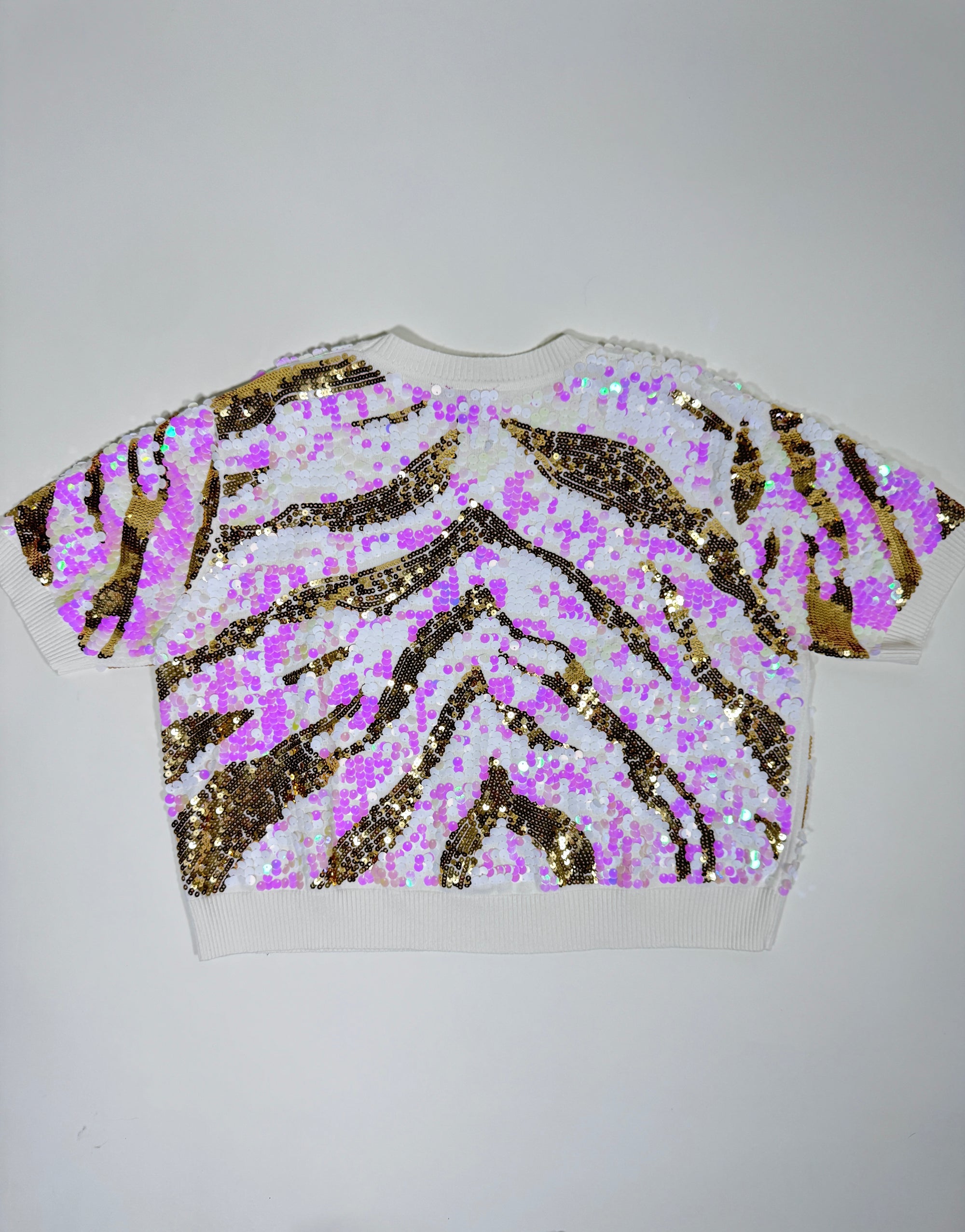 QOS Iridescent Sequin Tiger Print Sweater
