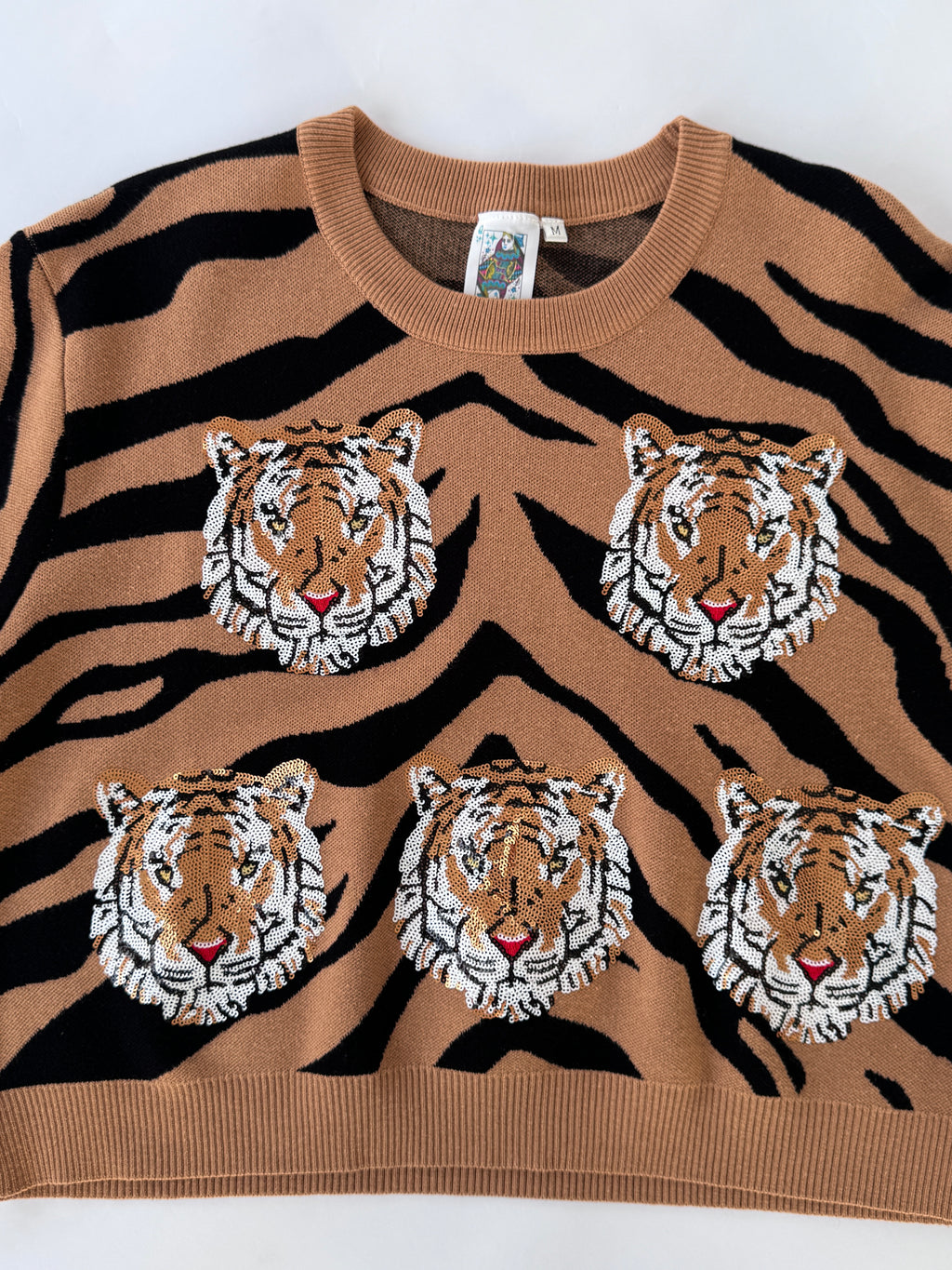 QOS Tiger Stripe Short Sleeve Sweater