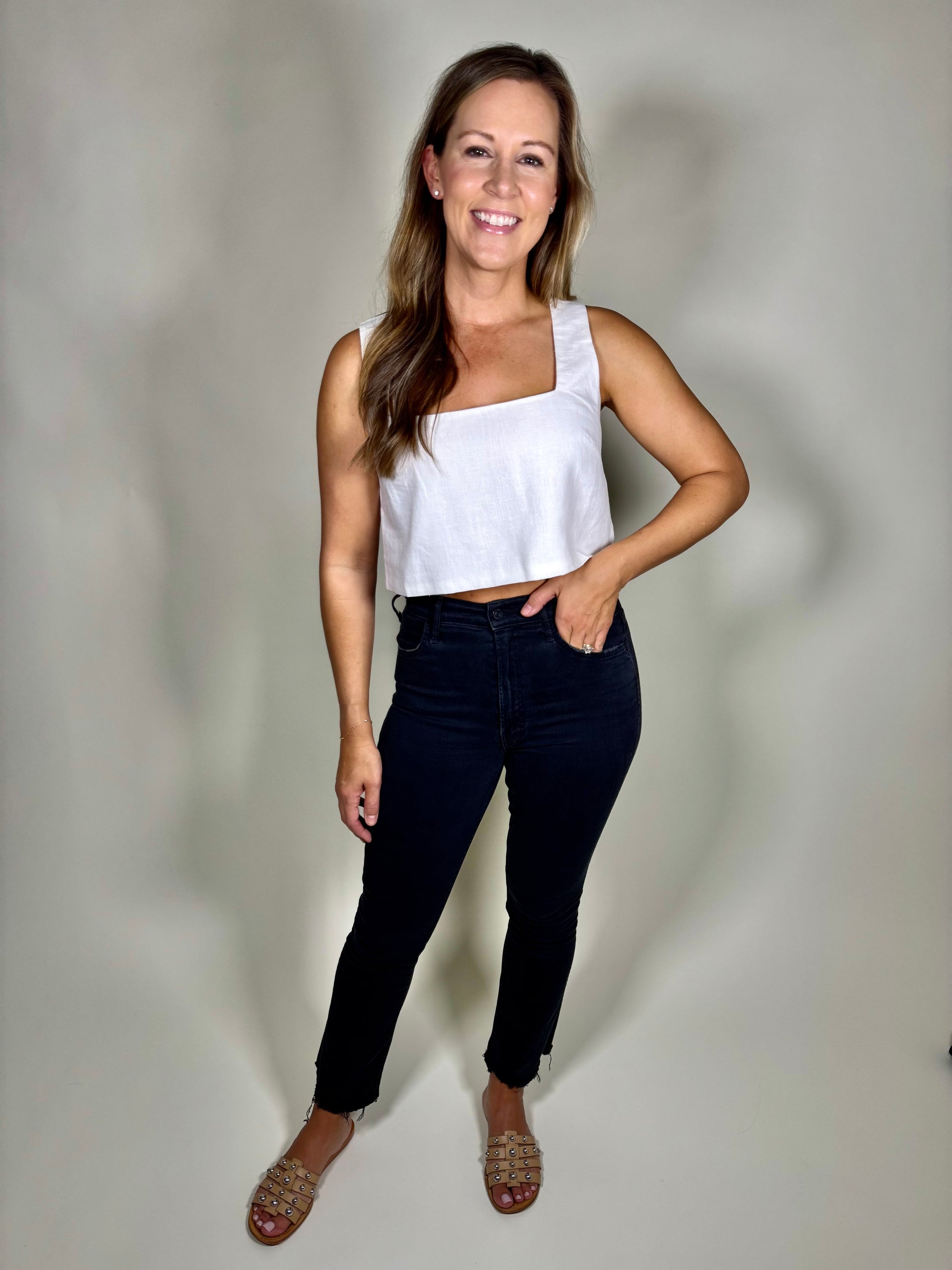White Square Neck Top