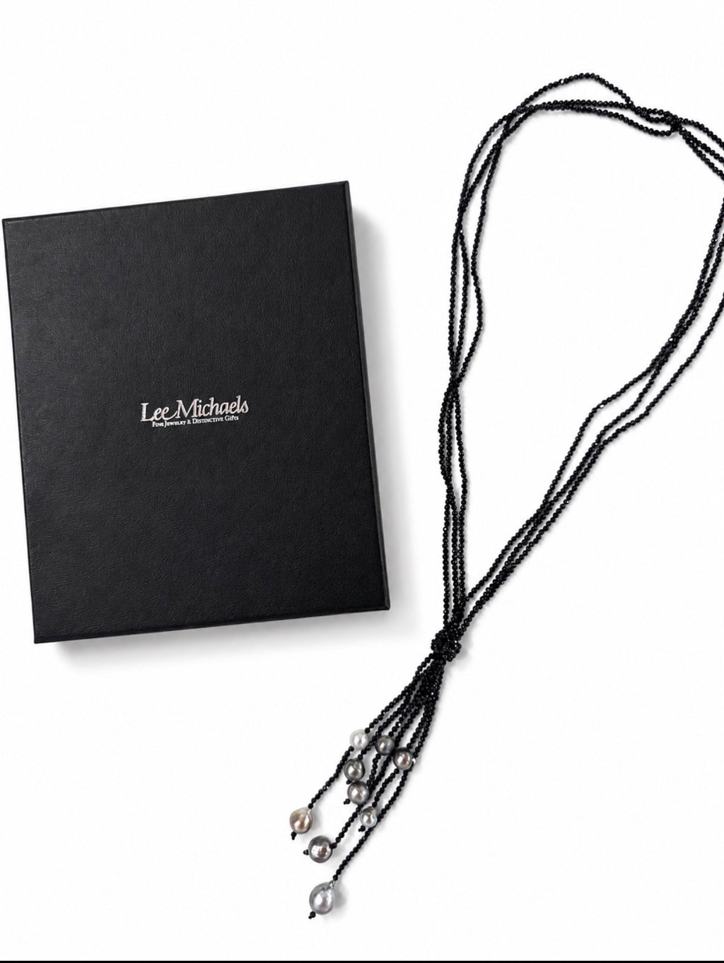 Lee Michaels Black Beaded Pearl Lariat Necklace