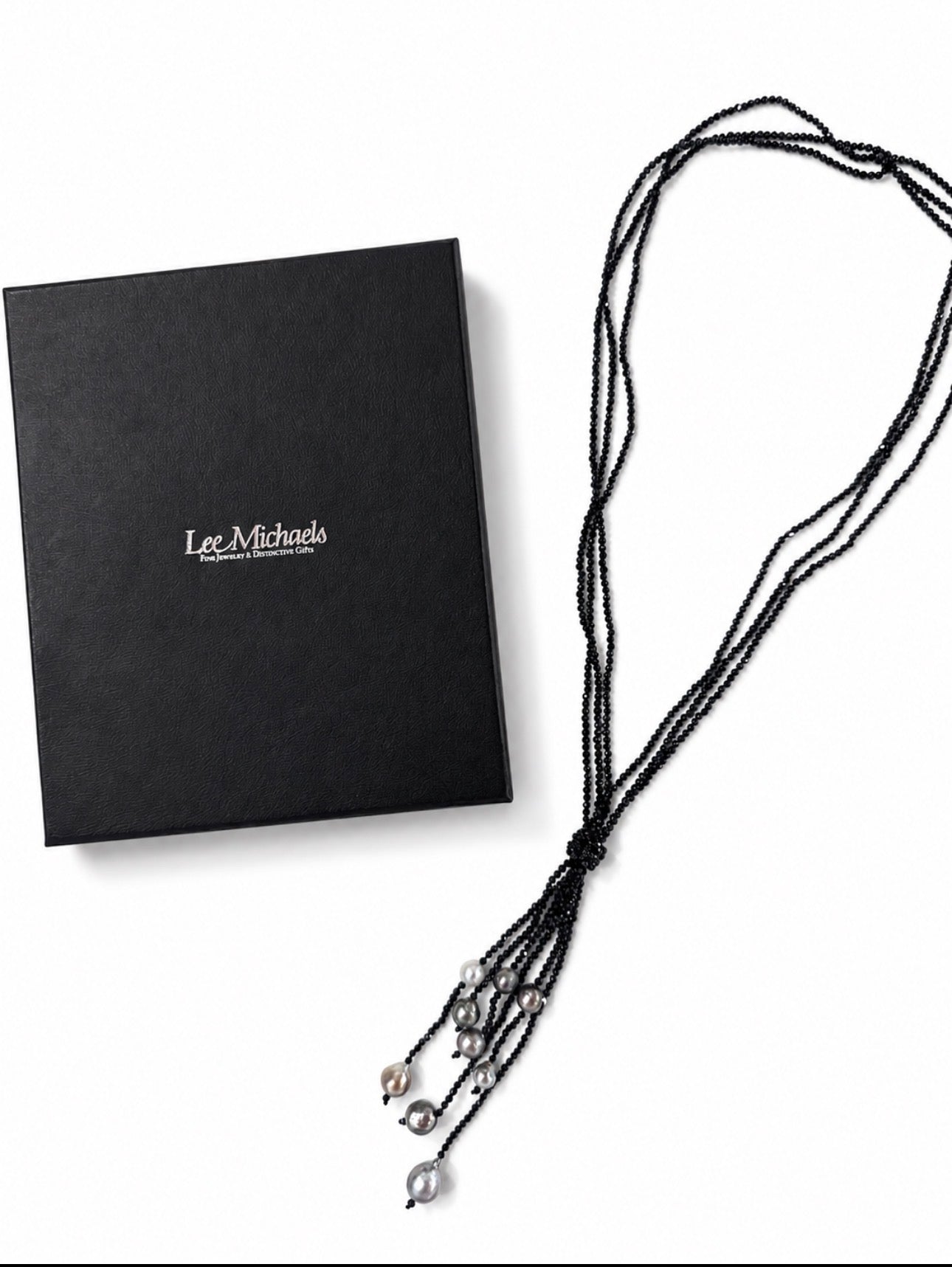 Lee Michaels Black Beaded Pearl Lariat Necklace