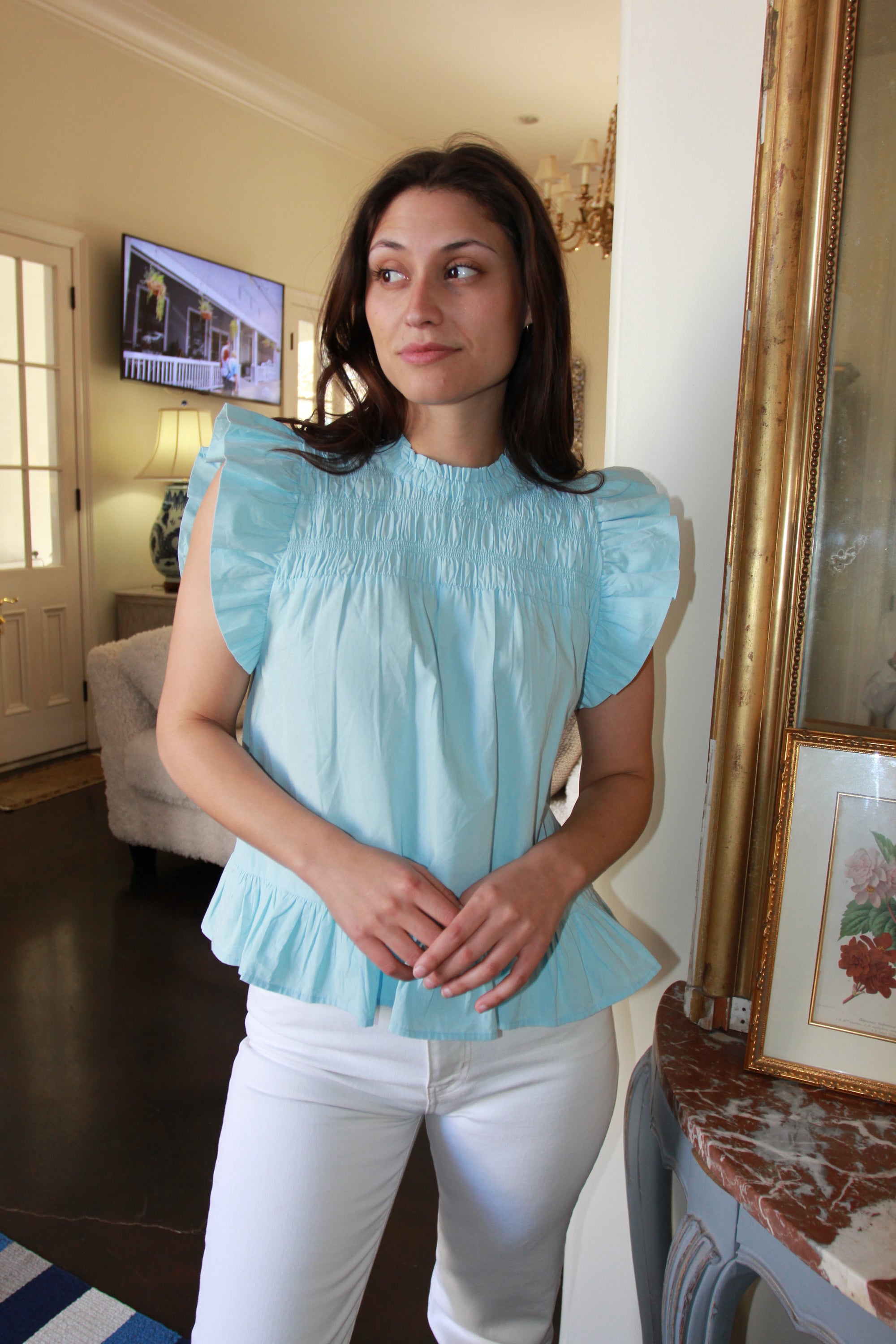 Love The Label Light Blue Poppy Top