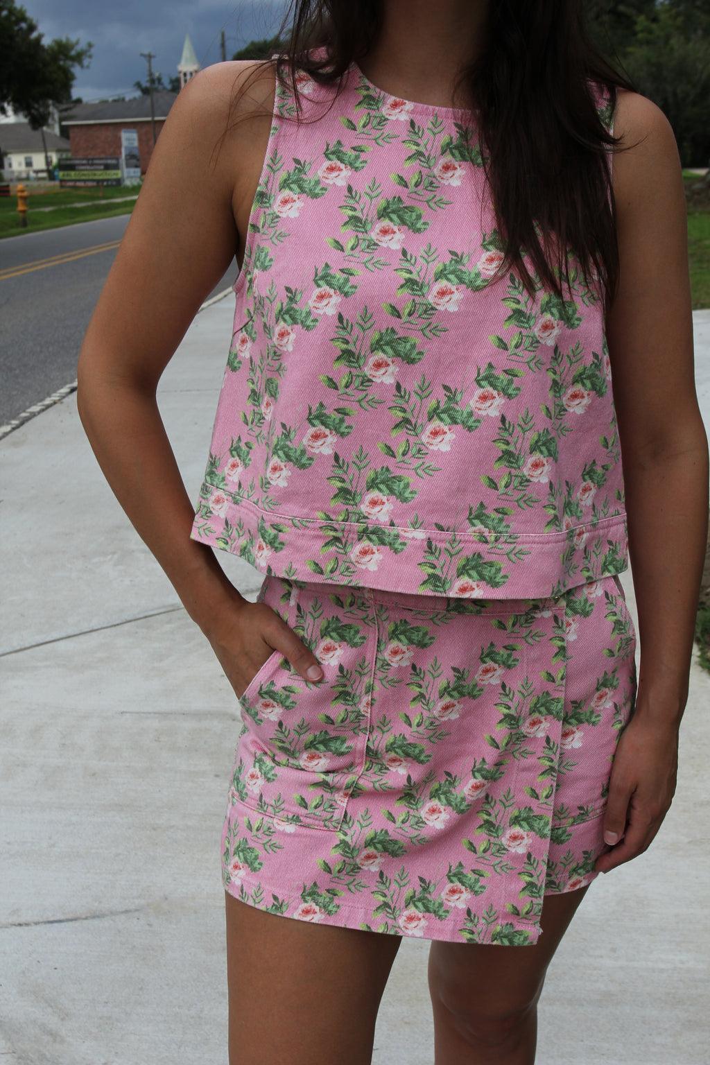 Entro Pink Denim Floral Set