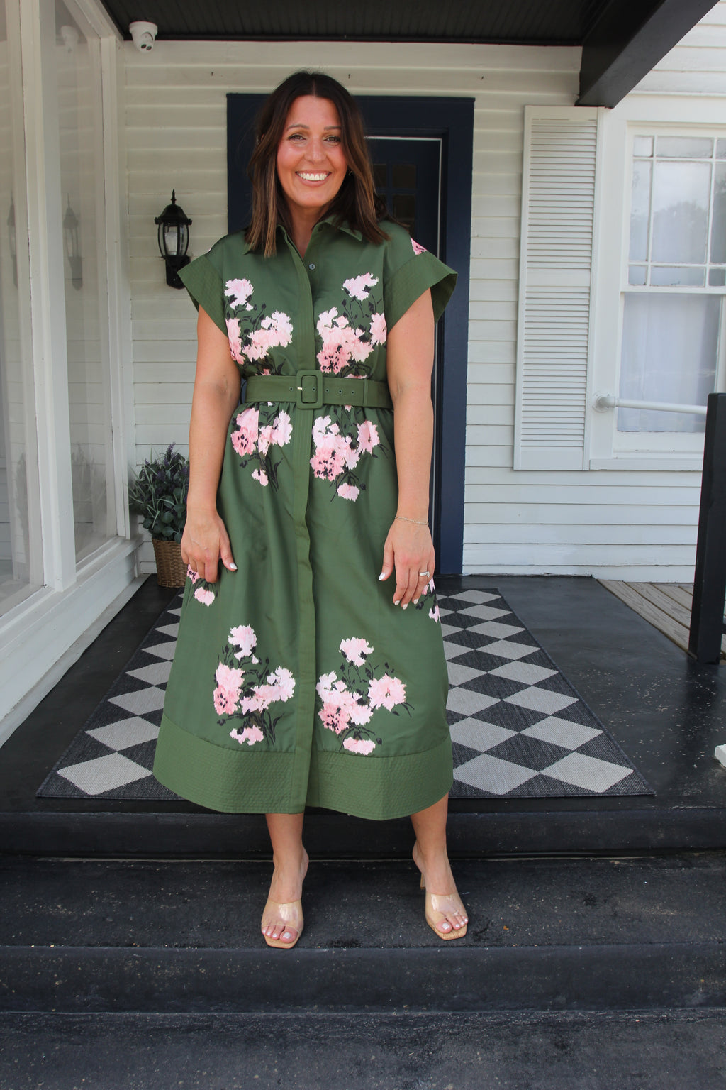 Tuckernuck Olive and Pressed Powder Floral Chloe Dress