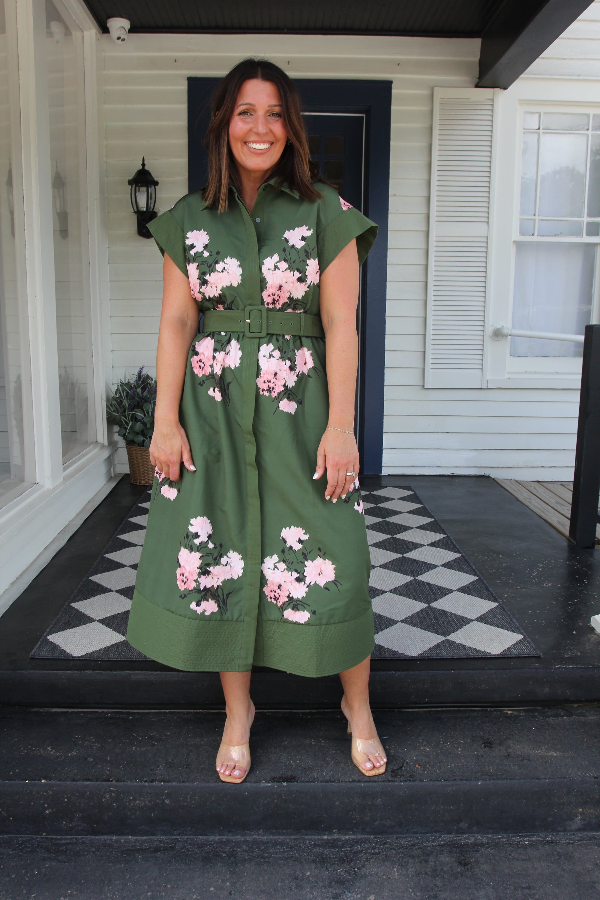 Tuckernuck Olive and Pressed Powder Floral Chloe Dress