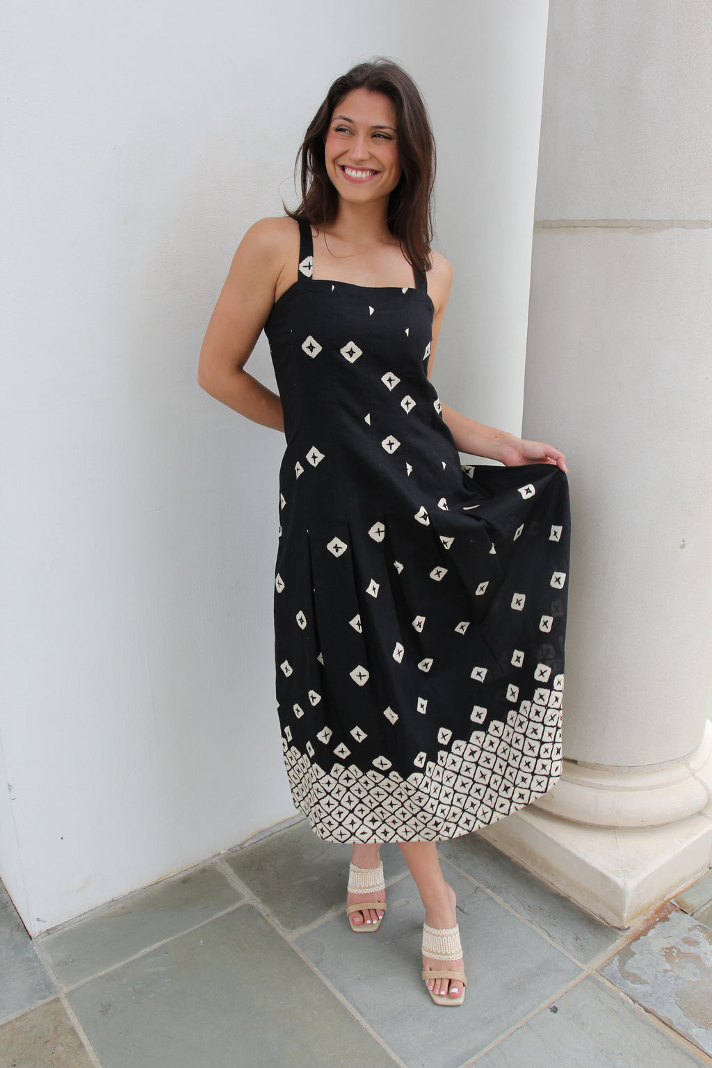 Marie Oliver Dixon Square Neck Linen Midi Dress