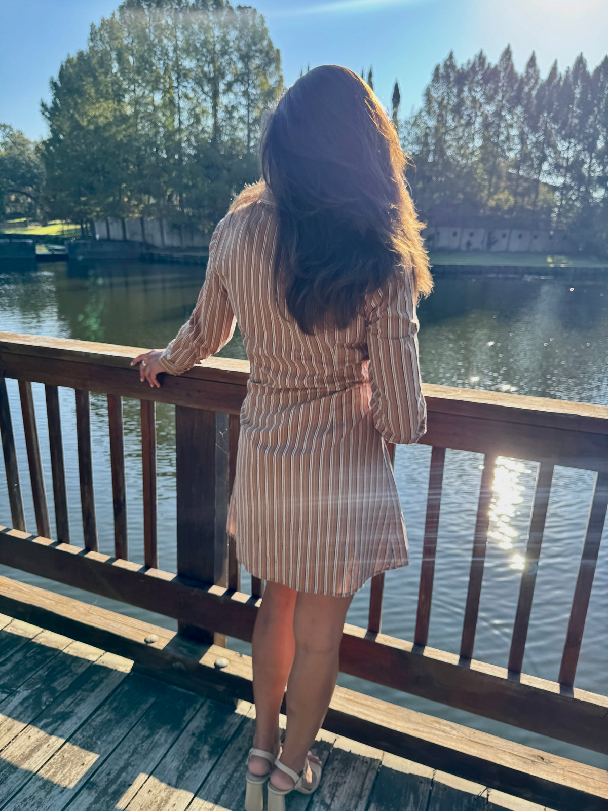 Golden Brown Striped Mini Dress